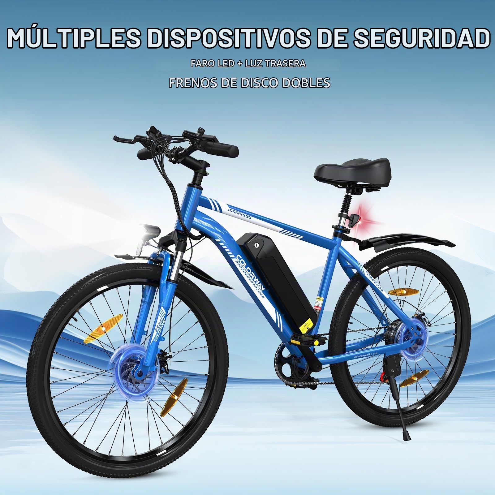 COLORWAY Bicicleta Eléctrica 26” para Adultos, Motor 250W, 7 Velocidades, Suspensión Delantera, Doble Freno de Disco, E-Bike Urbana y de Montaña, Alta Autonomía, Carga Máx. 120 kg