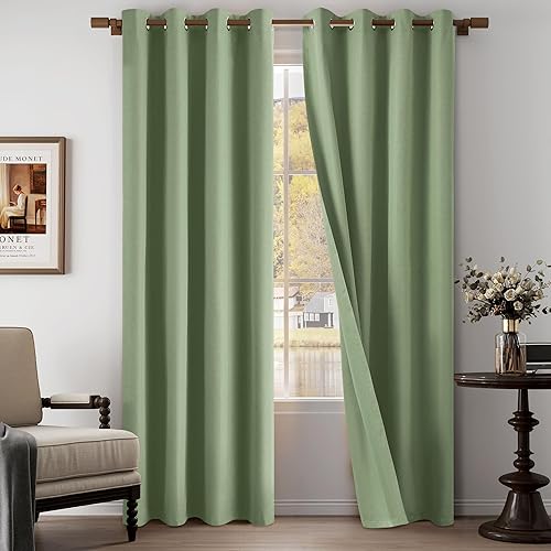Miniatura 33 de Cortinas texturizadas de lino 100% opacas de 84 pulgadas de largo, juego de 2 paneles para sala de estar, dormitorio, cortinas opacas con ojales en
