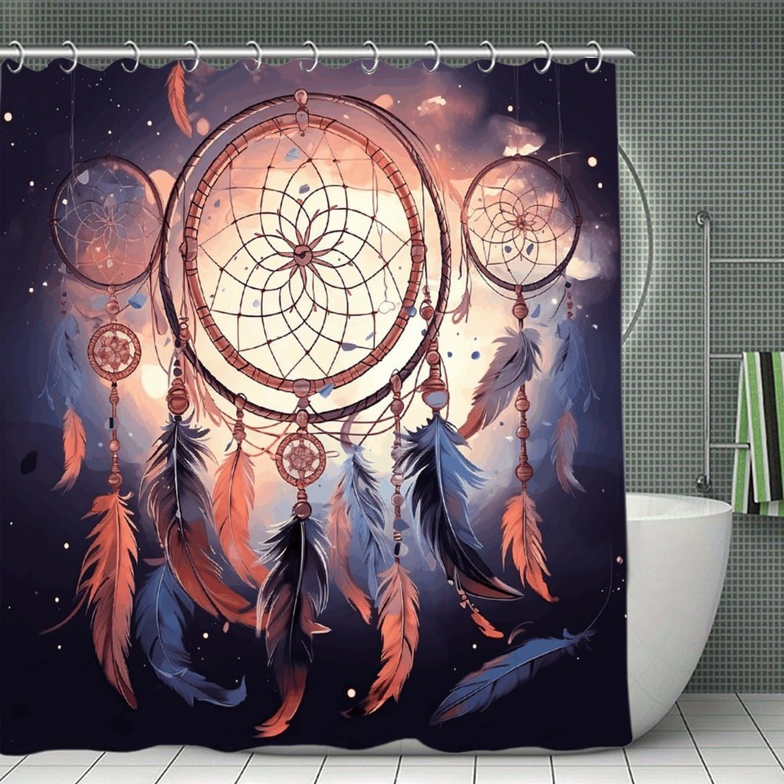 VstaDank Native American Dream Catcher Bath Curtain Elegant Heavy Duty Shower Curtains 70x70 in Rustic Farmhouse Cloth Shower Curtains Neutral Modern Bath Curtain for Bathroom