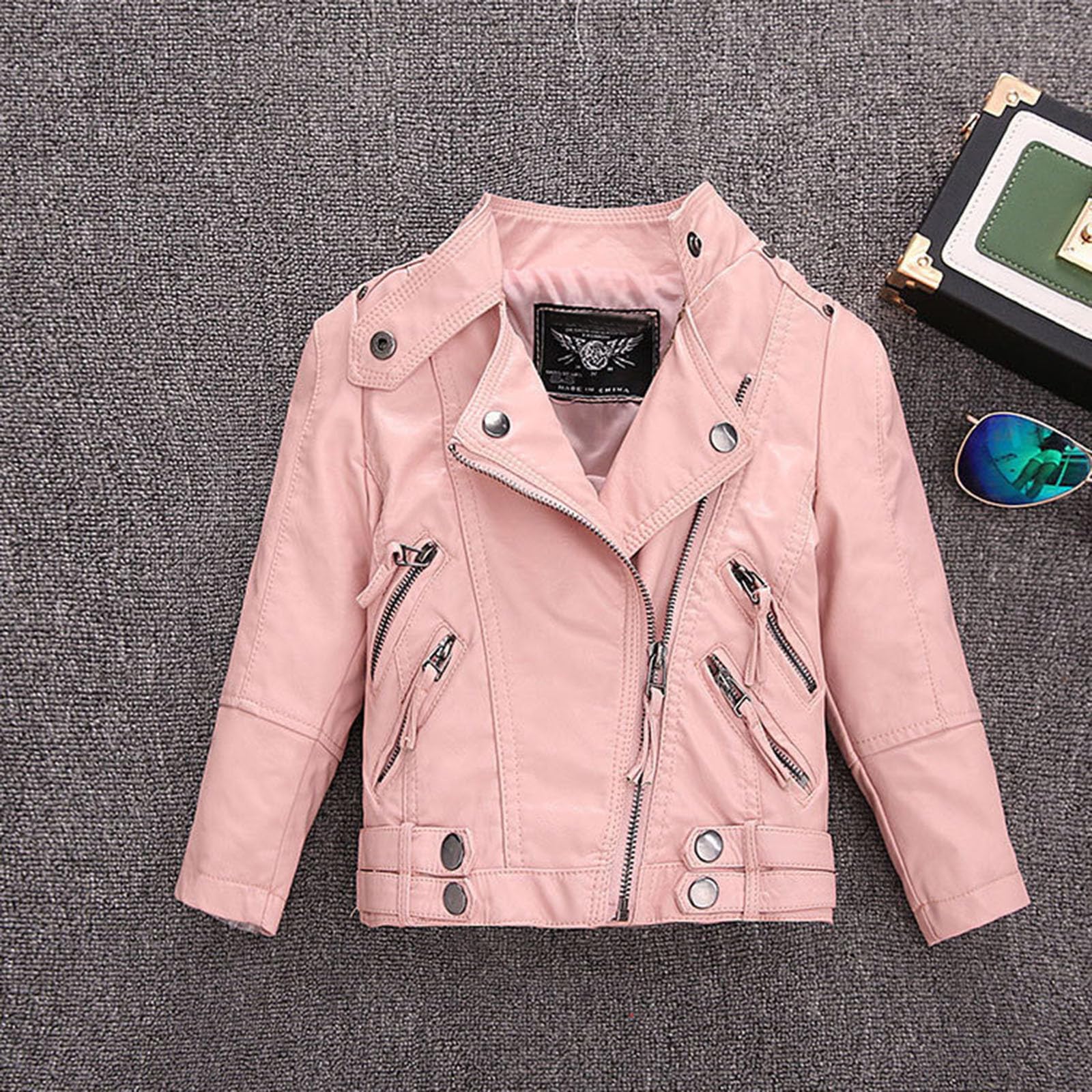Giacca in pelle per bambini Cappotto da moto primavera giacca moda con cerniera per ragazze ragazzi