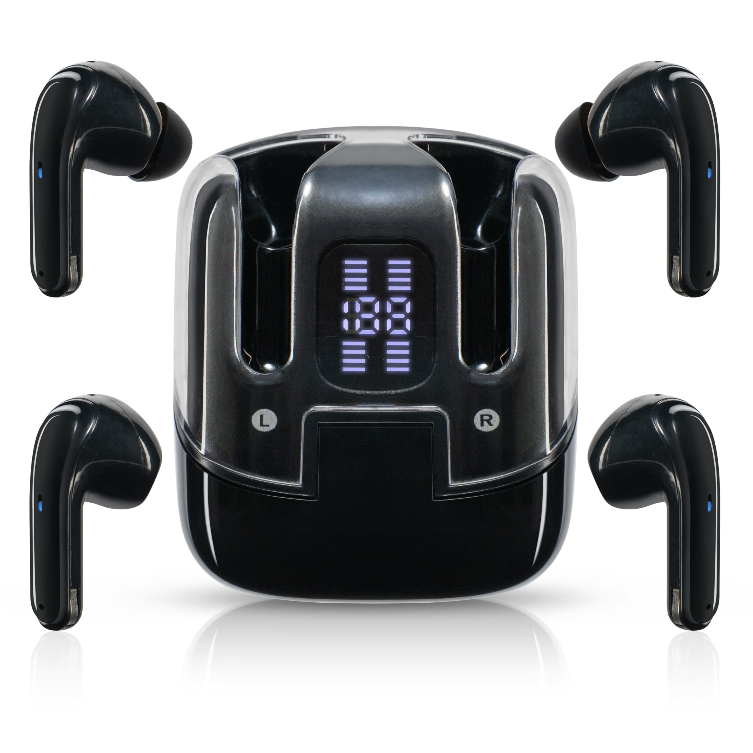 Casques doubles sans fil - 4 en 1 boîte de recharge double 80 H - Casques Bluetooth - Écouteurs Bluetooth - Écouteurs - Bracelet magnétique cadeau