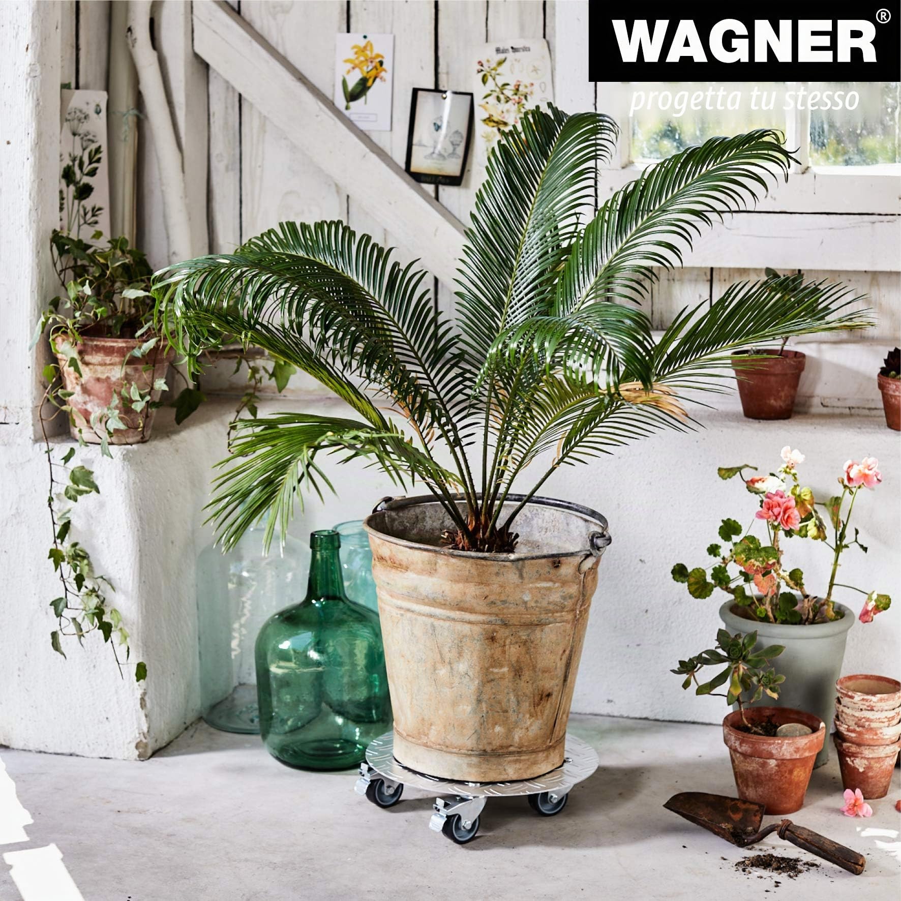 WAGNER Carrello per piante ALASKA Ø 30 x 7,5 cm I Carrello per fiori per interni ed esterni I Portavaso in alluminio con Ruote I 2 Ruote con freno I Portata 150 kg I Made in Germany - 20700501