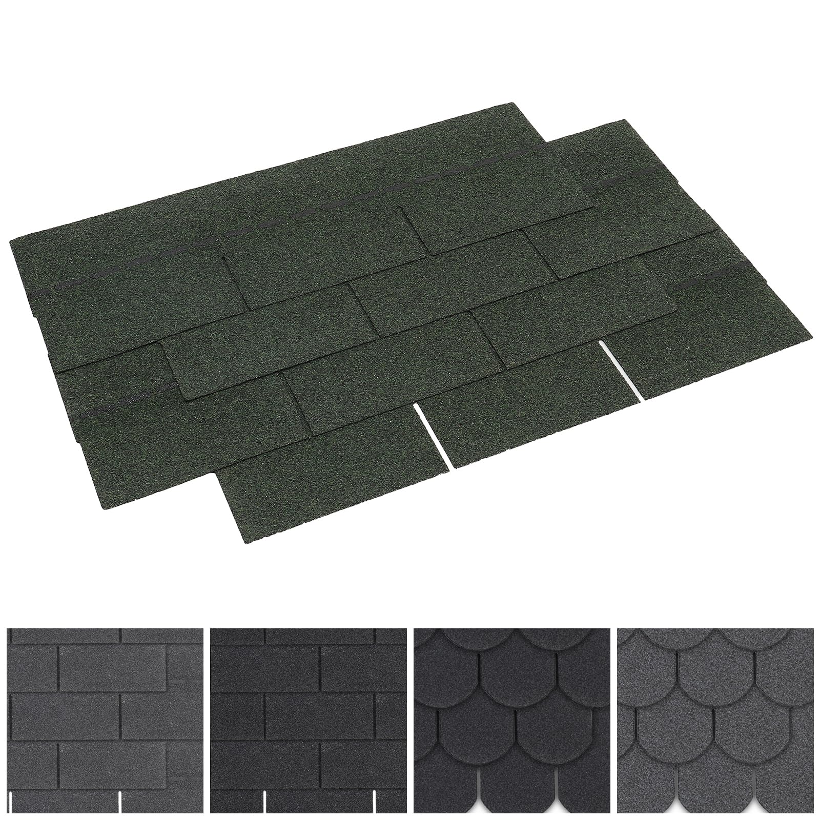 FUKEA Asphalt Roof Shingles-18pcs/2.61sqm 3 Tab Shingles Self-Adhesive Sheds Roofing Felt Shingles Tiles Thermal Insulation Roof Felt for Sheds for Most Rooftop, Square, Green — image 1