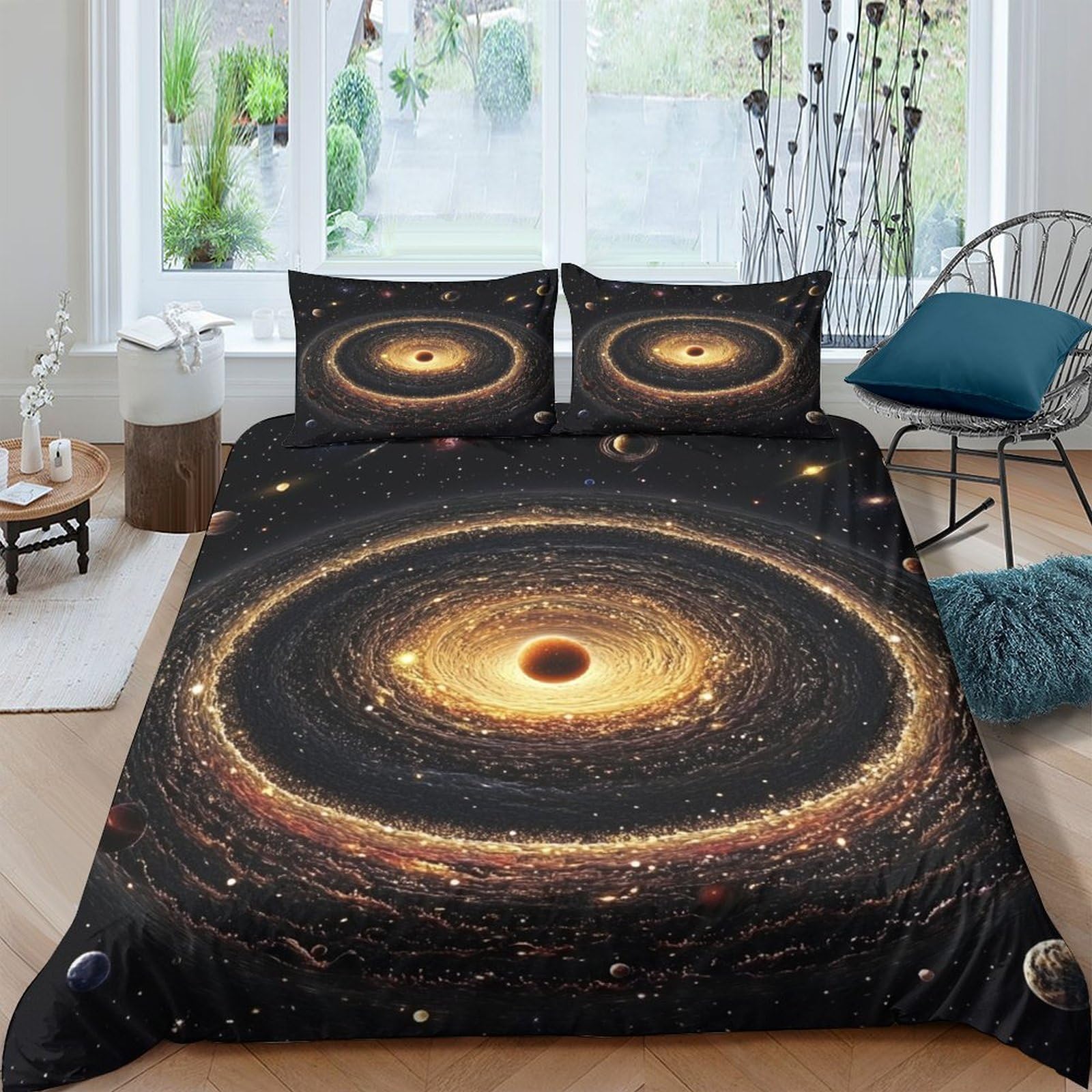 Ctjqhvkz Style-2 3D Printed Black Hole Universe Fitted Sheet Microfiber Soft Breathable Cosmic Swirl Mattress Cover For Bedroom Dorm Decor Single（135X200cm）