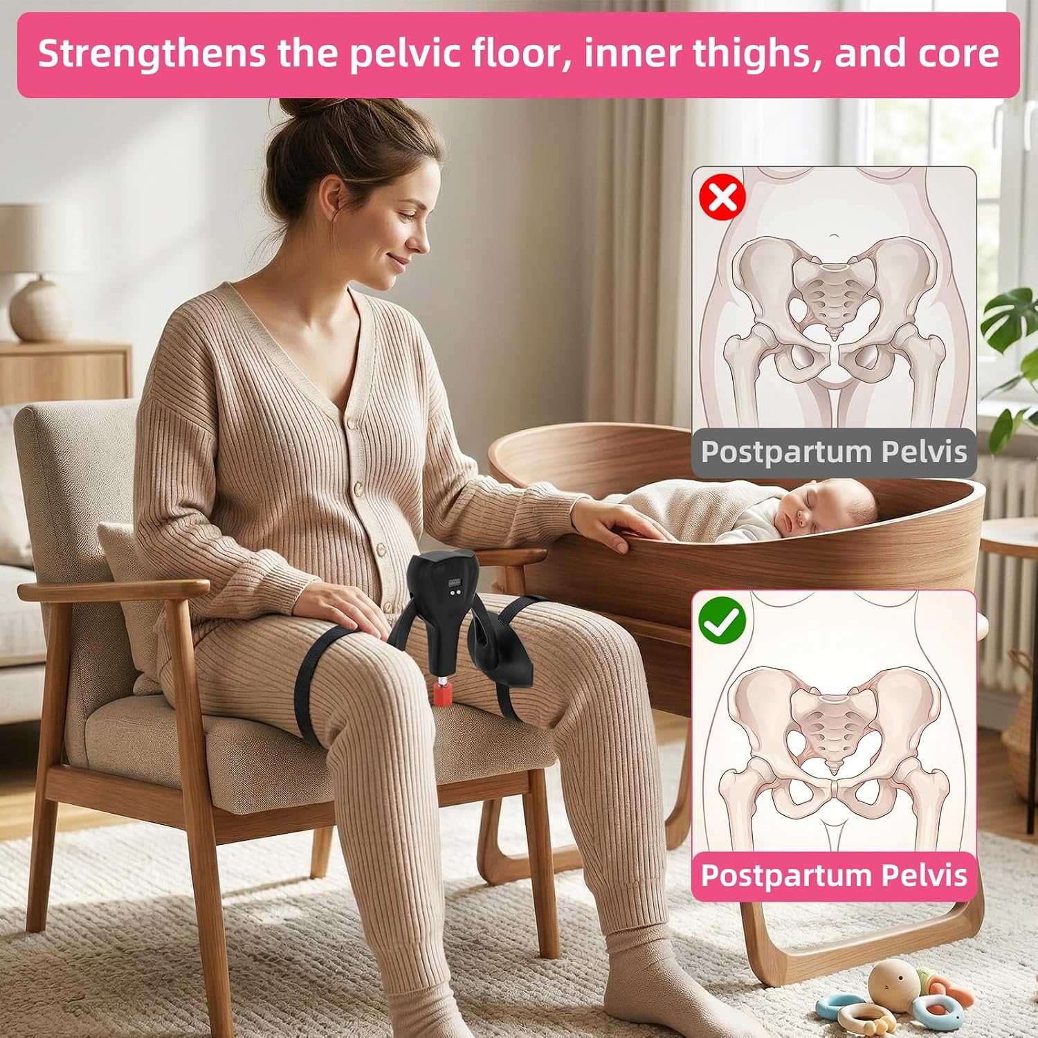 Thigh Master, Adjustable Pelvic Floor Exercise Devices Inner Thigh Trainer 0–100 lbs Resistance, Kegel Exerciser with Counter & Bands, Leg Workout Equipment for Women Men Hip Core Home Fitness