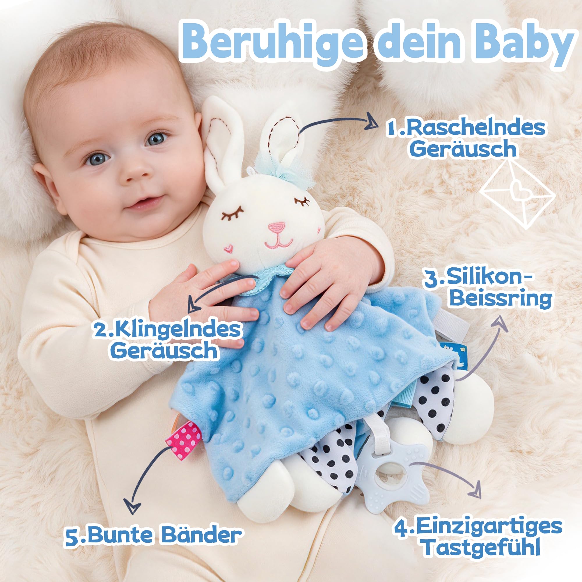 Neugeborenen Geschenk 24-teiliges，Baby zubehör, Strampler, Schnuffeltuch, Rassel & Karte，Geschenk zur Geburt für Babys (Blau)