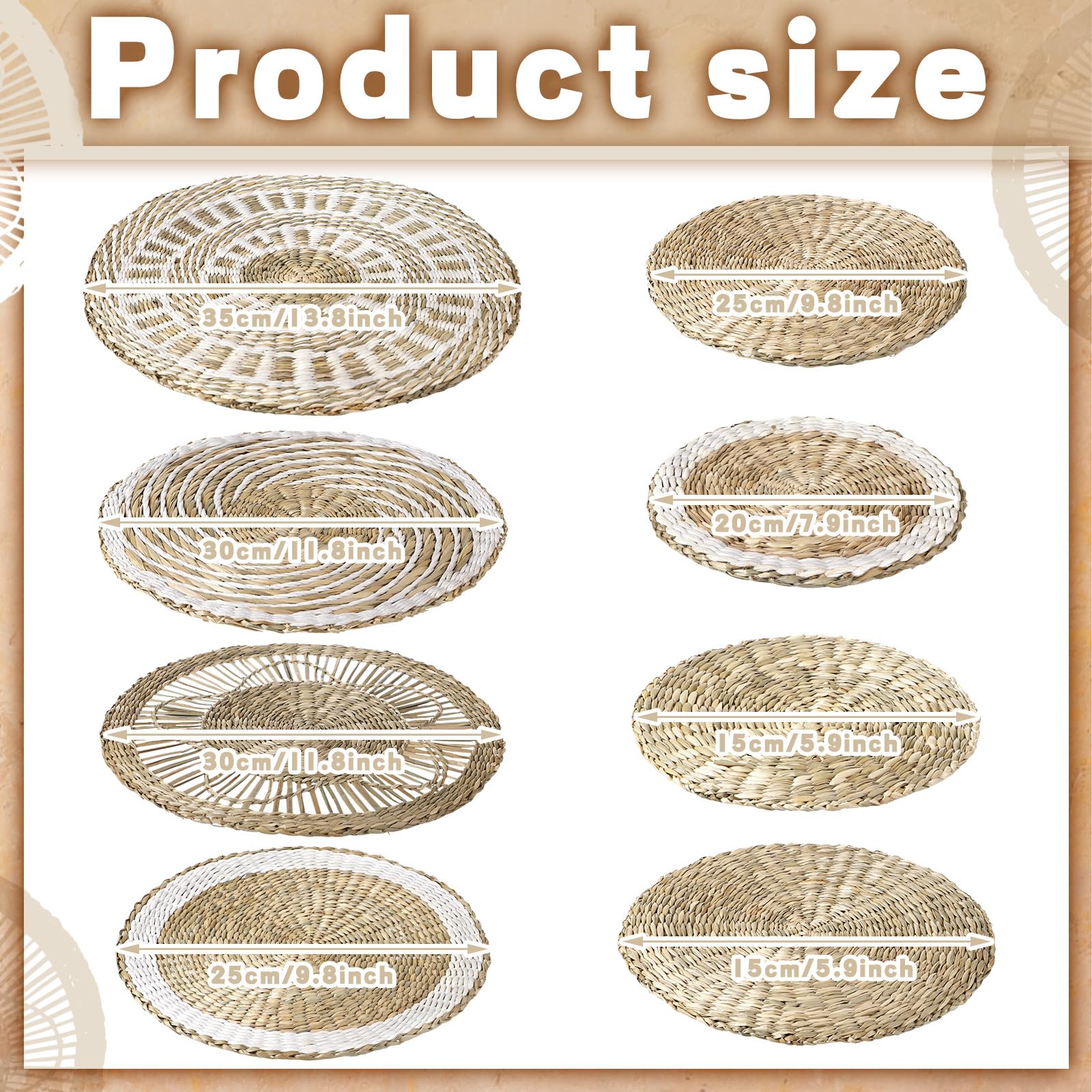 Xuhal Juego de 8 cestas de pared tejidas para colgar, hechas a mano, rústicas, bohemias, hechas a mano, cesta redonda de mimbre para el hogar, cocina, granja, mesa, sala de estar