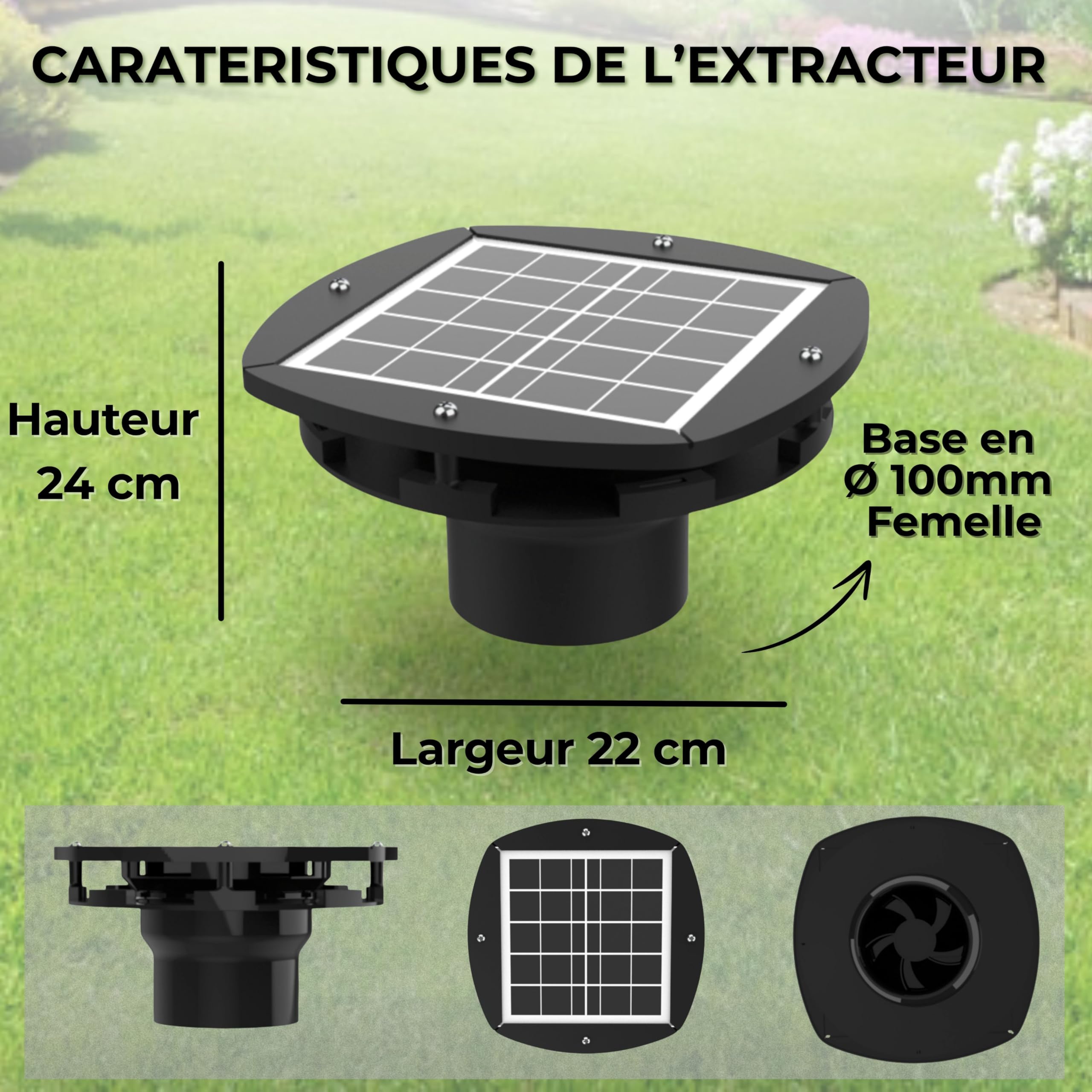 Extracteur Solaire Rechargeable pour Fosse Septique, Ventilation Secondaire, Autonome 24h/24 & Silencieux - HYDRODIV