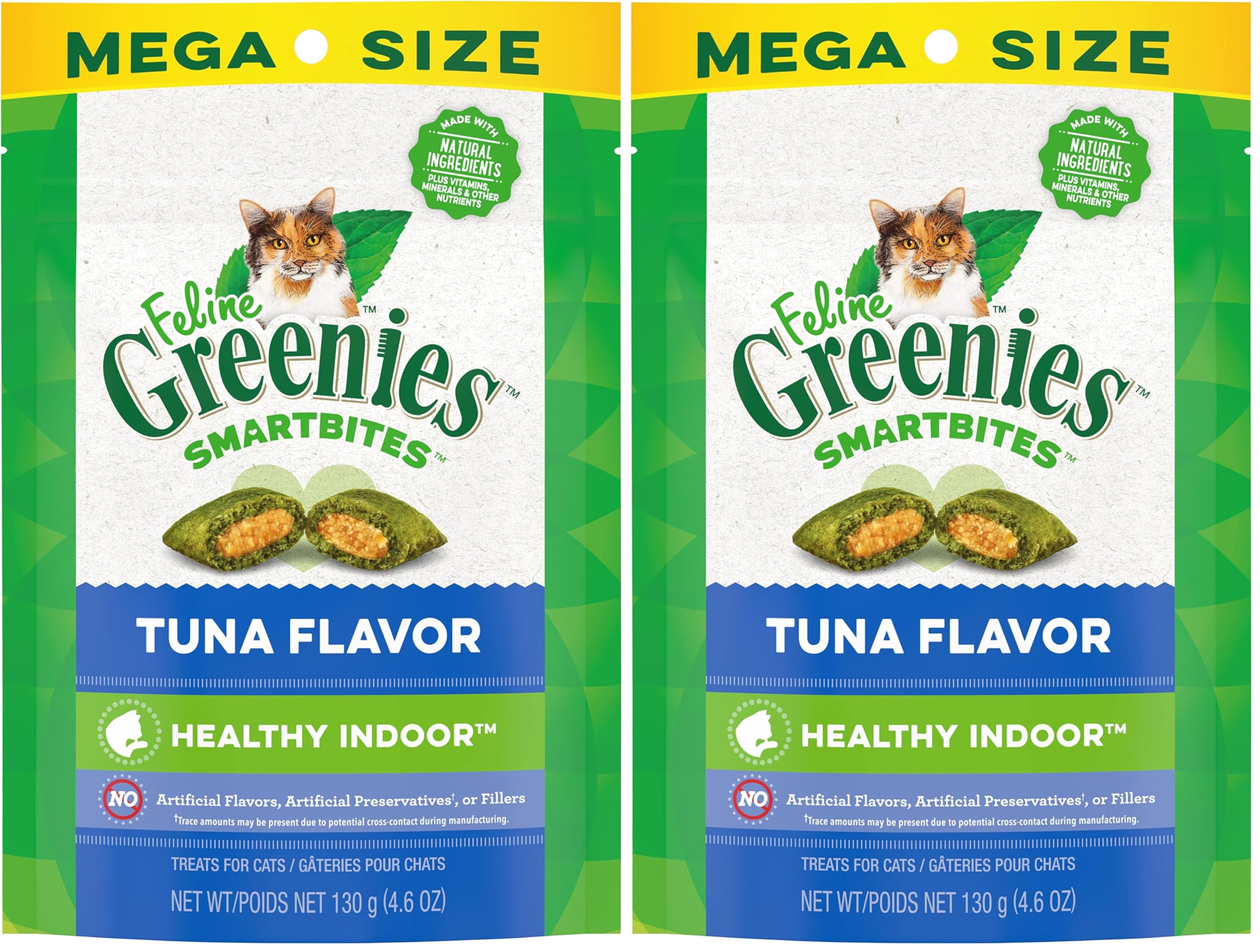 Greenies Feline Smartbites Healthy Indoor Natural Treats for Cats, Tuna Flavor, 4.6 oz. Pouch (Pack of 2)