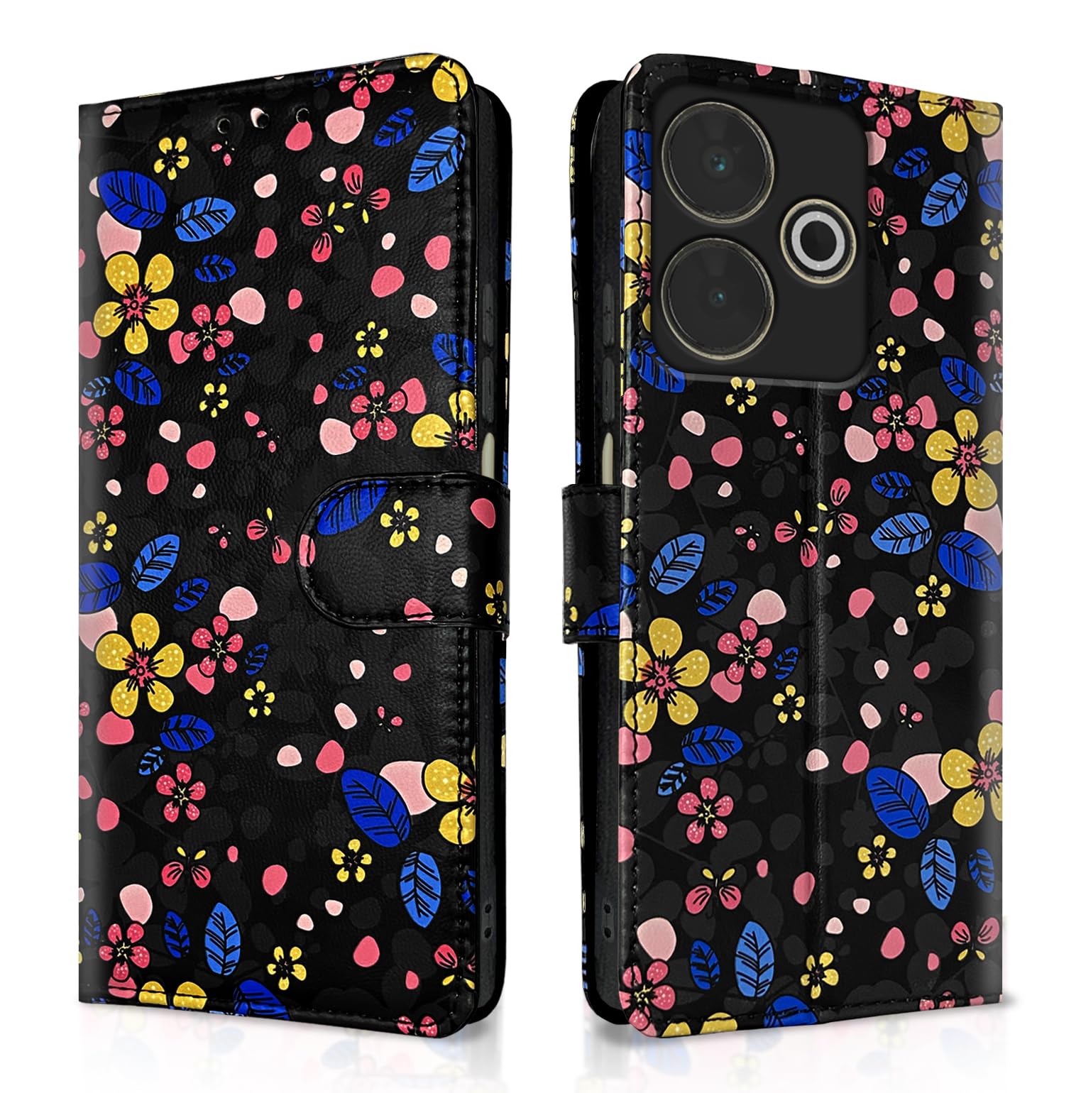 Pikkme Flip Cover for Girls Leather Finish | Inside TPU with Card Pockets | Wallet Stand and Shock Proof | Complete Protection Flip Case for Redmi 13 5G / Poco M6 Plus 5G (Black Flower) (B0D9H92H97) Amazon Price History, Amazon Price Tracker