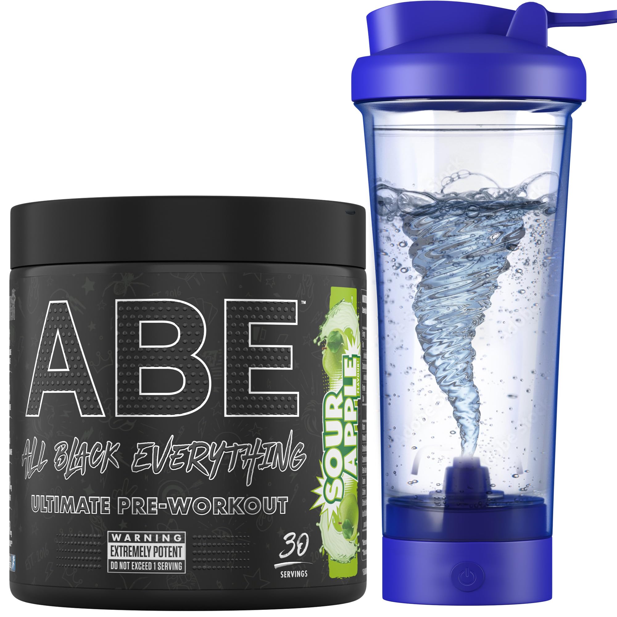 Applied NutritionBundle ABE Pre Workout 375g + Electric Shaker | All Black Everything Pre Workout Powder, Energy Drink, Physical Performance, Creatine, Beta Alanine, Caffeine (Sour Apple)