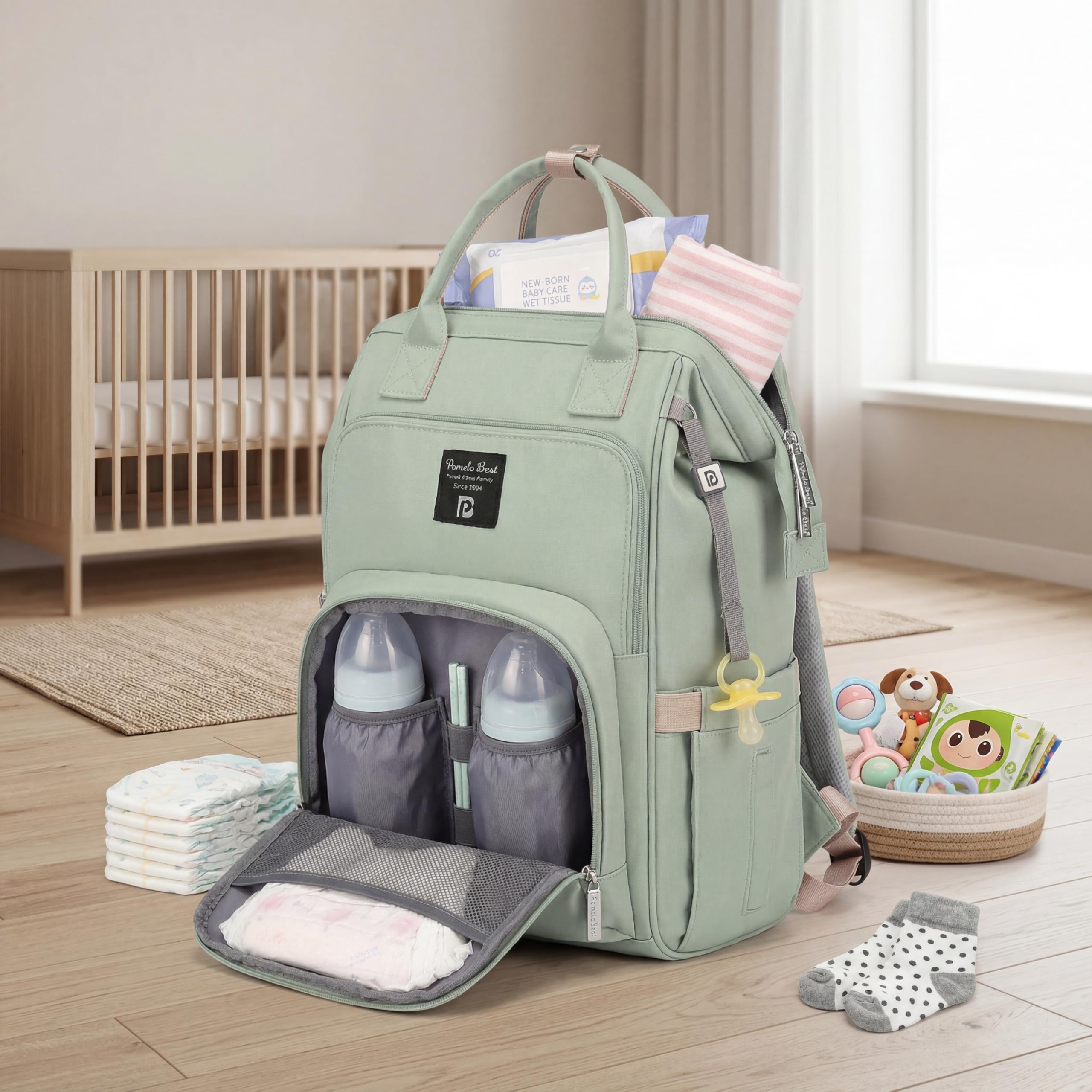 Pomelo Best Sac à Dos à Langer Bébé, Grande Capacité Imperméable – Style Macaron Pastel, Tapis à Langer Inclus, Sangles de Poussette, Sac Multifonctionnel pour Maman et Papa – Idéal Voyage & Quotidien
