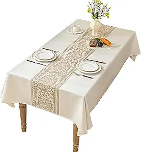 Linen Tablecloths for Rectangle Tables,About 8 FT Table Cloth Advanced Waterproofing Technology for Dinningroom,Farmhouse