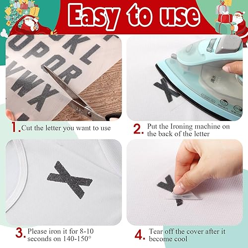 Miniatura 10 de 279 letras termo-adhesivas de 2 pulgadas A-Z de Flock, letras de transferencia de letras de Navidad, calcomanías de letras de flocado para planchar