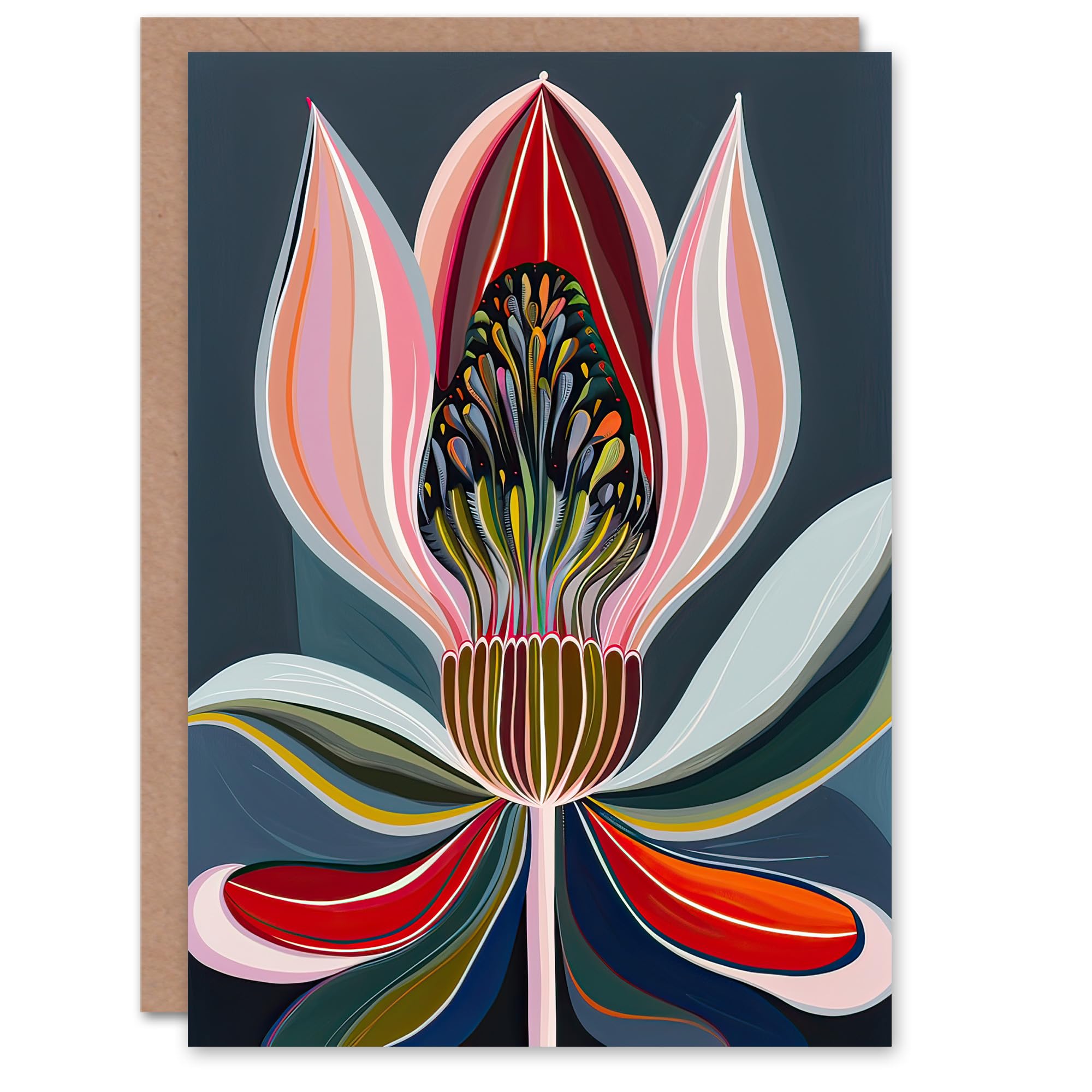 Artery8 Greeting Card Magic Lotus Flower Psychedelic Bloom Design Blank For Him Or Her Art Birthday Card