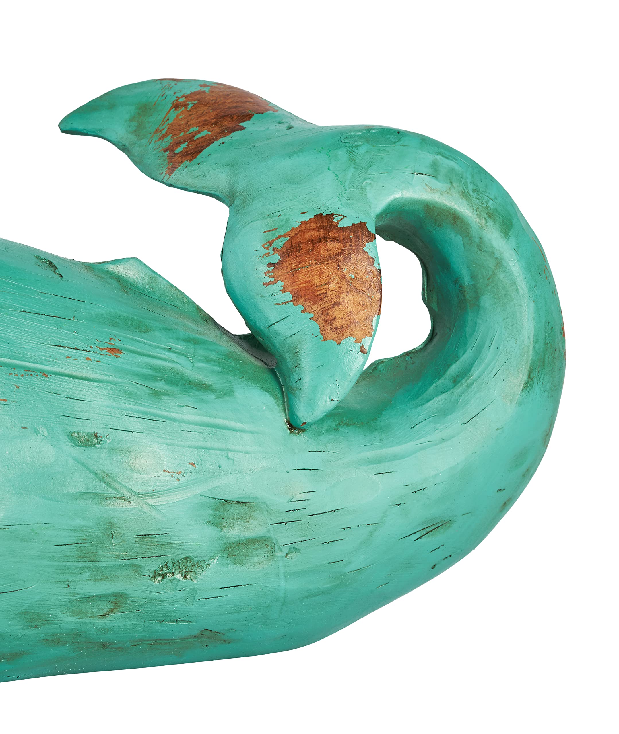 MichaelNoll Wal Dekofigur Statue Skulptur aus Polyresin - Maritim Deko für Wohnung in Holz-Optik Grün - Dekoration modern für Wohnzimmer, Schlafzimmer oder Badezimmer - 47 cm