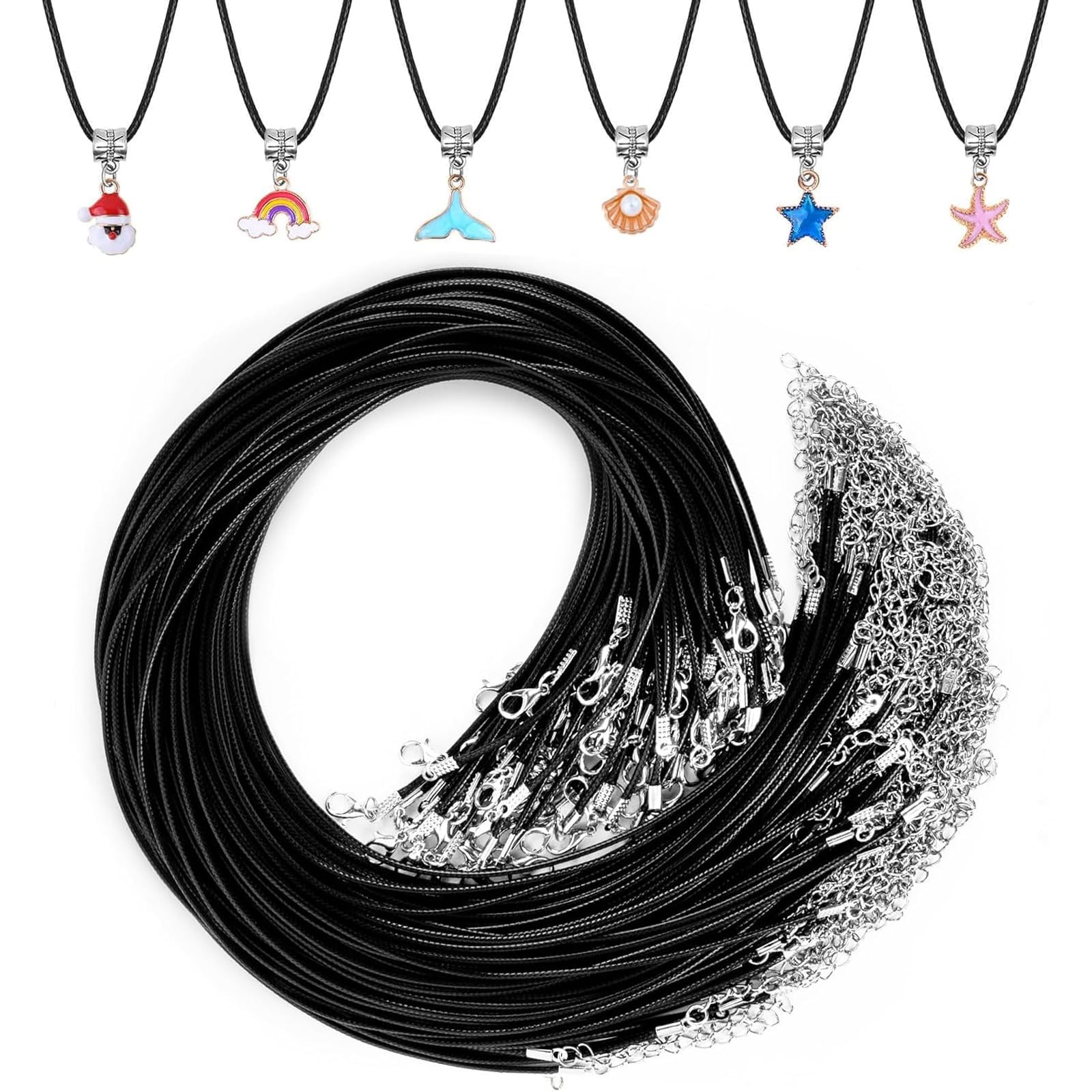 10 Pcs Waxed Necklace Cord,Adjustable Necklace Cords Necklace String,1.5mm Waxed Necklace Cord with Lobster Clasp for Christmas Necklaces DIY Bracelet Jewellery Making(Black)