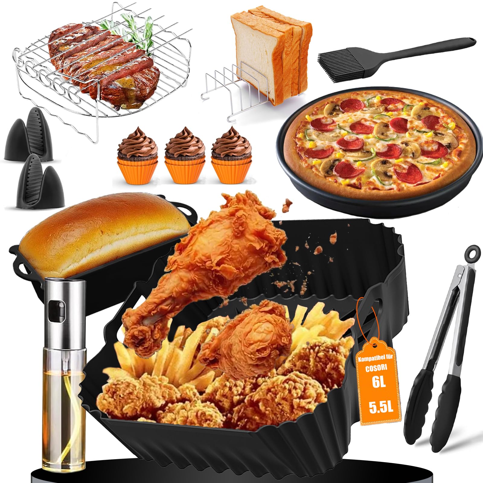 Airfryer Silikonform Heißluftfritteuse Zubehör für Cosori TurboBlaze 55L/6L/ 6 Airfryer Silikonform Heißluftfritteuse Zubehör für Cosori TurboBlaze 55L/6L/ 6