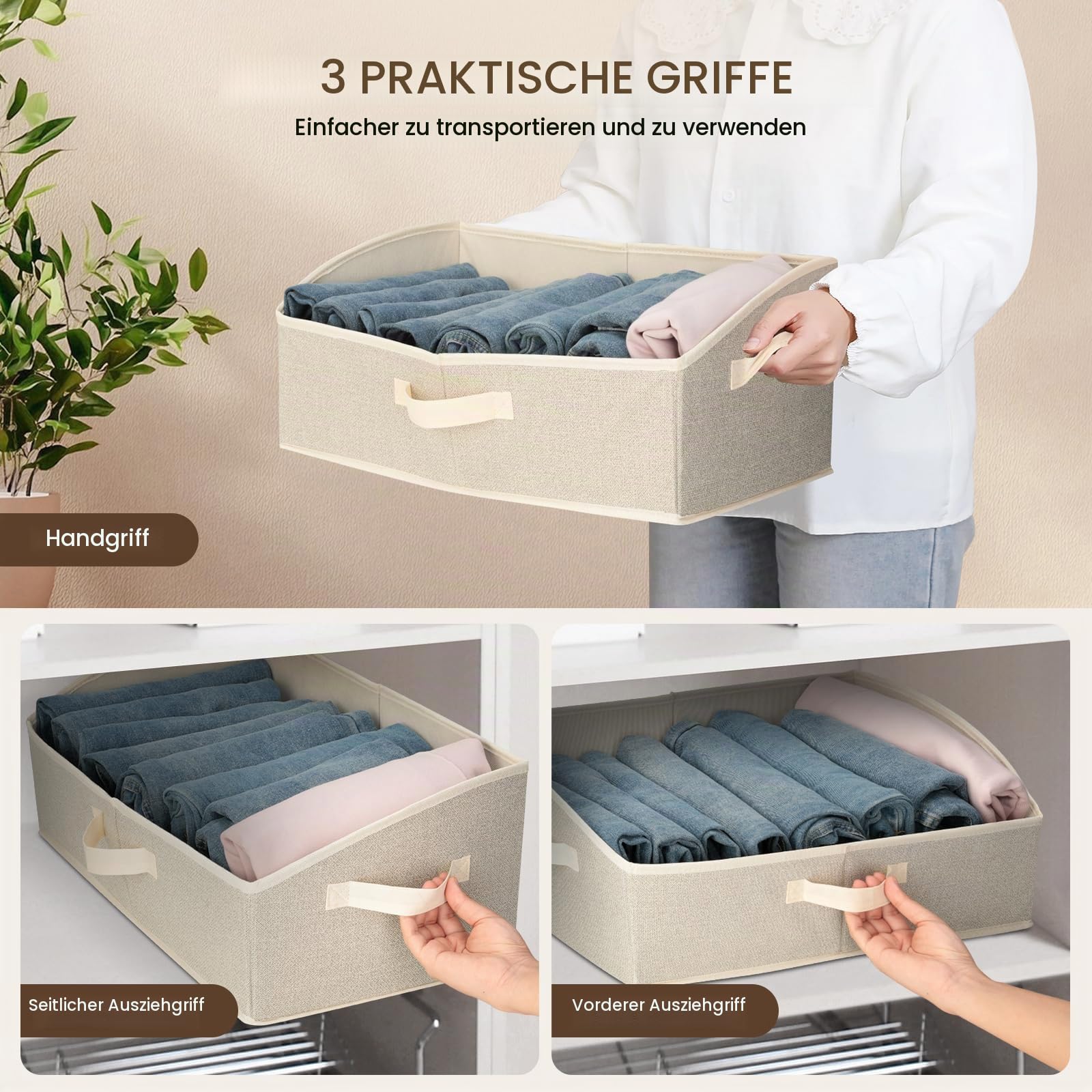 Cozary Aufbewahrungsbox mit Griffen 28L,2 Stück Faltbare Aufbewahrungskorb stoff 50x28.5x20cm,Großer Körbe Aufbewahrung,Ordnungsboxen für Kleidung Spielzeug Werkzeug Kleiderschrank
