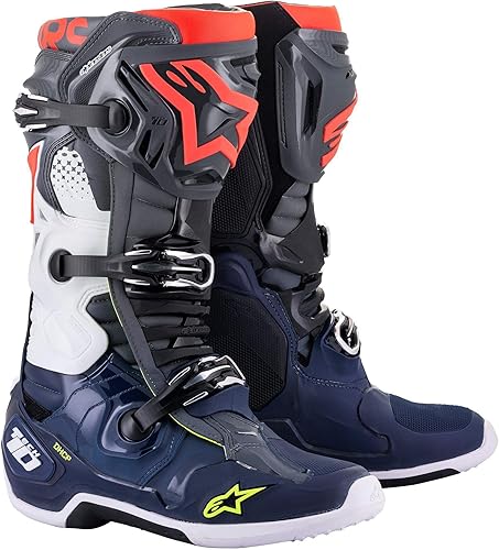 Alpinestars Botas Multi TECH 10 para hombre, color gris oscuro, azul oscuro, rojo, talla fluo, multicolor, EE. UU