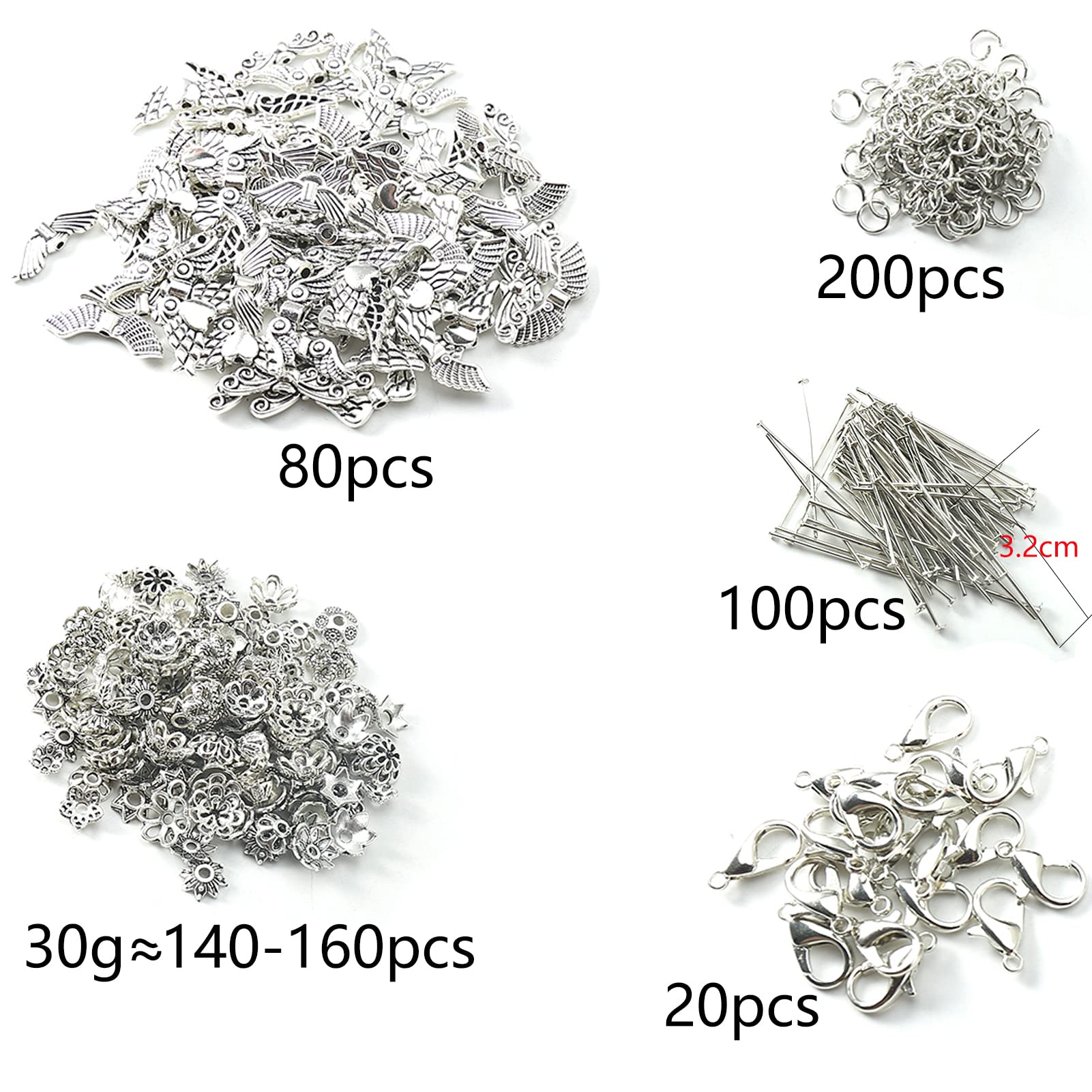 DAHI 170g Angel Wing Crafting Set Wing Spacer Beads Wing Beads Metal Bead Caps Pearl Angel for Crafting Accessories with Carabiner Clasp (Flag) - Image 2