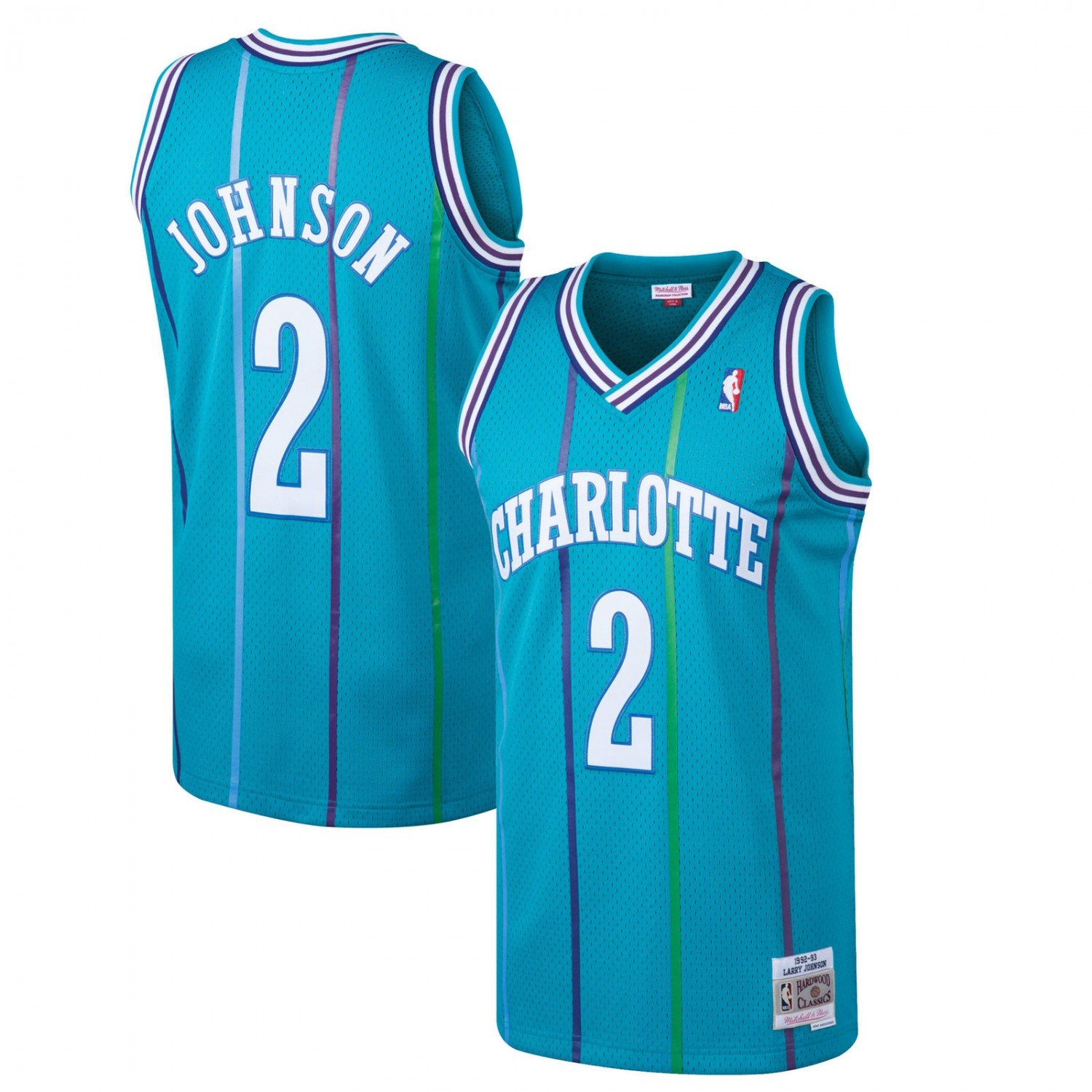 Mitchell & Ness NBA Charlotte Hornets Larry Johnson 1992-93 Retro Jersey Swingman Oficial Away Hardwood Classics, Maglia da Basket per Uomo