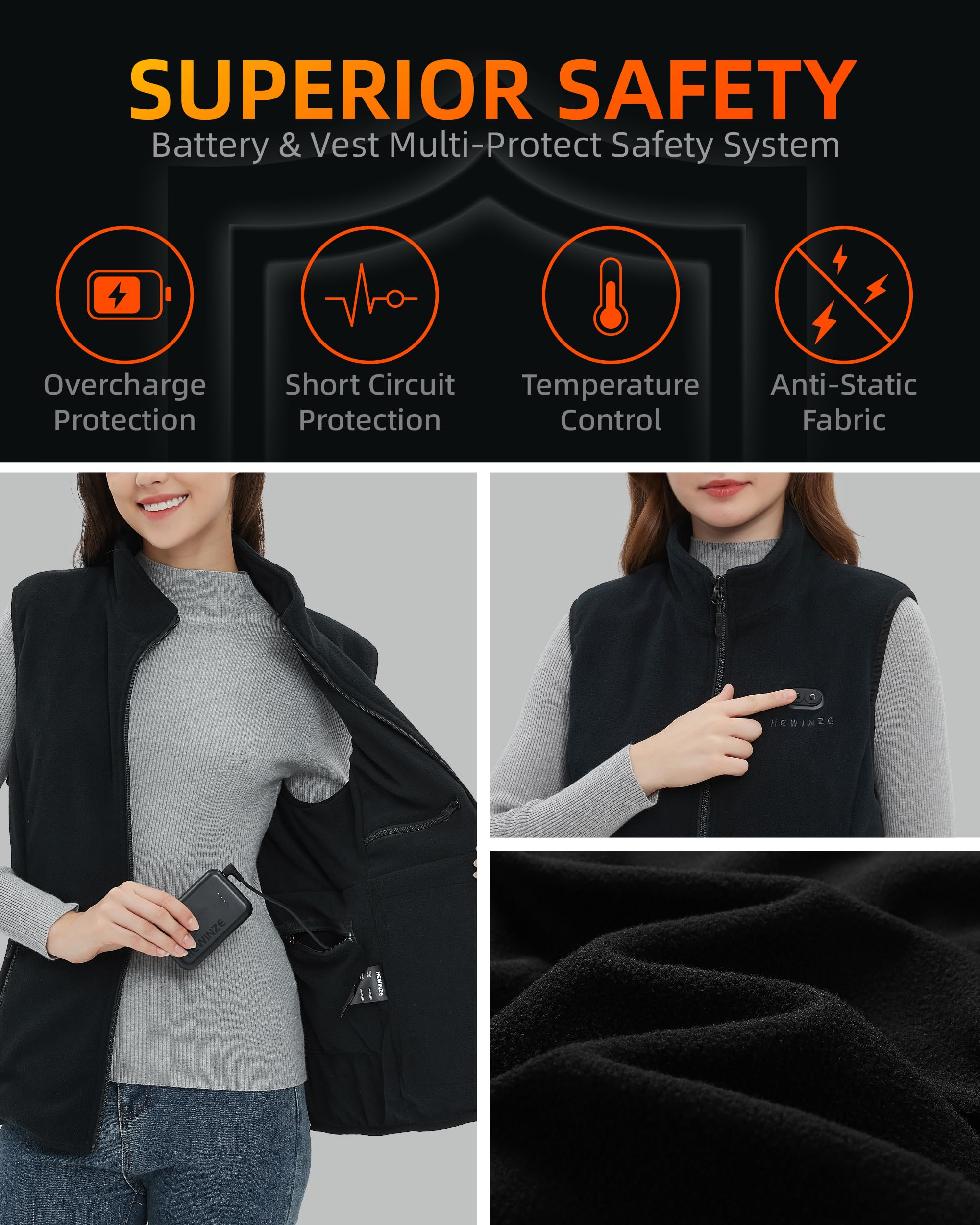 HEWINZE Fleece Podgrzewany Gilet dla Kobiet Kamizelka Heat z Baterią 7.4V Podgrzewana Kamizelka