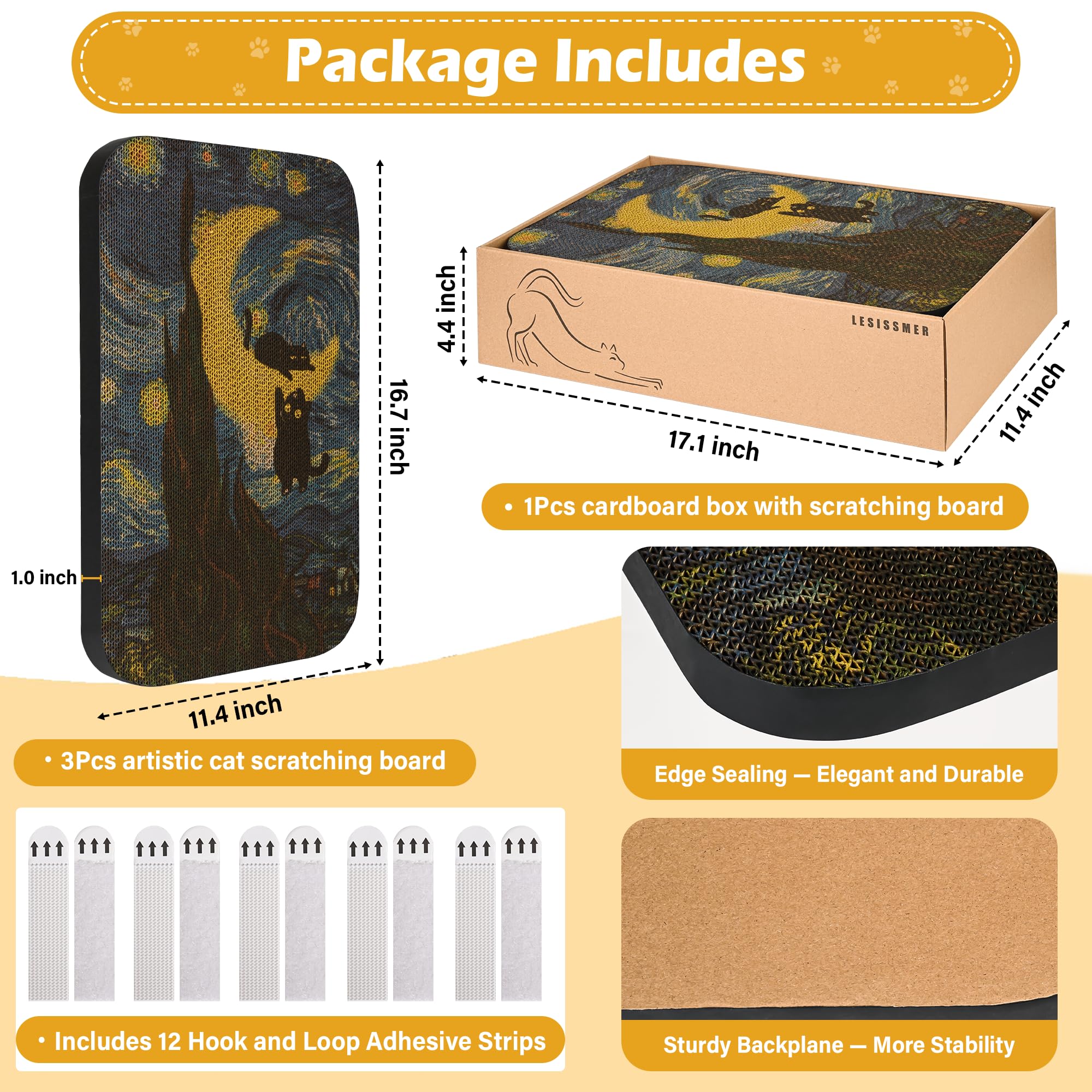 Paquete de 4 tablas de rascar para gatos con caja, rascador para gatos, almohadilla de cartón para gatos de interior (Serie 1)