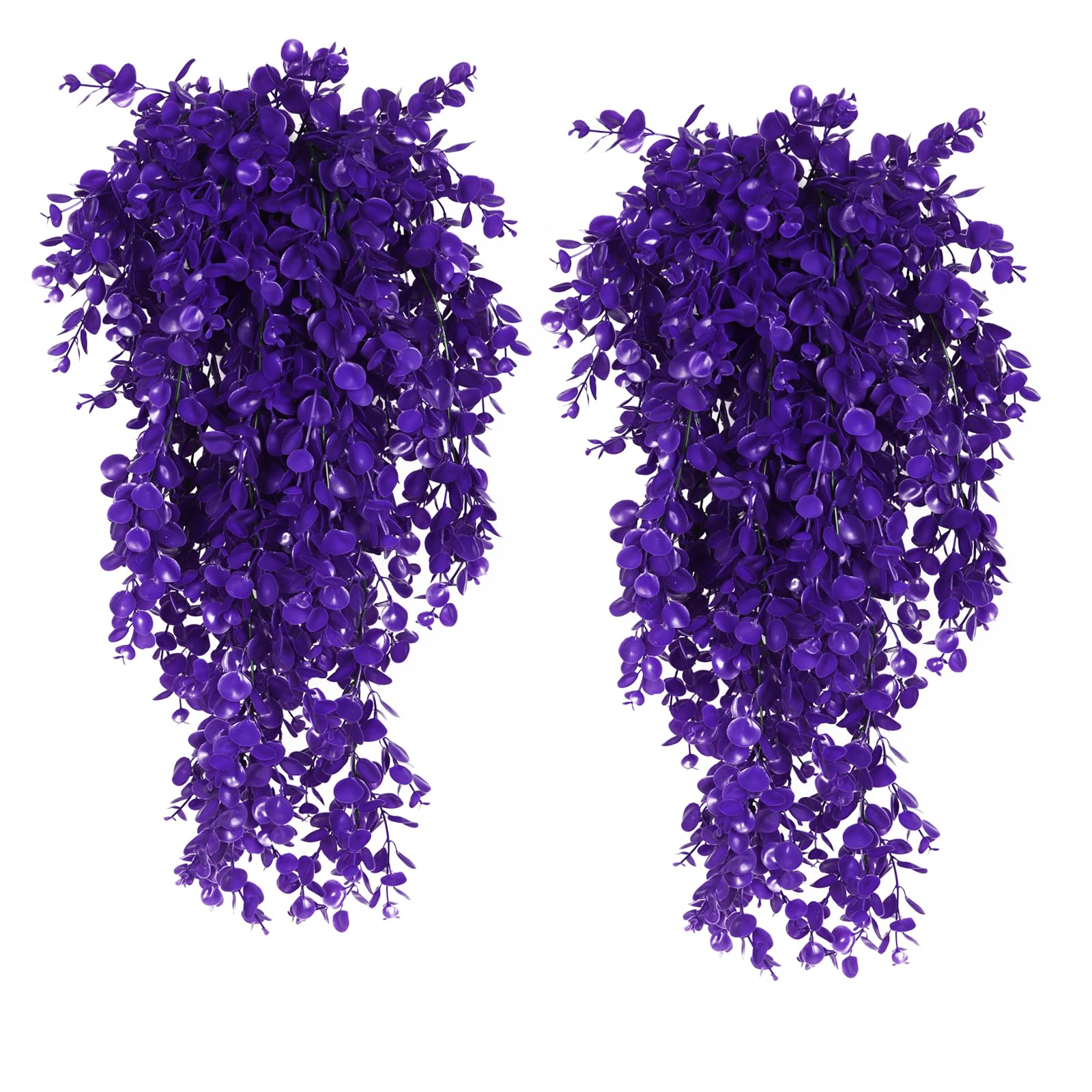 RECUTMS 4 Pack Artificial Plants Hanging Faux Eucalyptus Leaf Greenery Fake Plant for Wall House Room Patio Indoor Outdoor Home Shelf Office Decor (Purple)