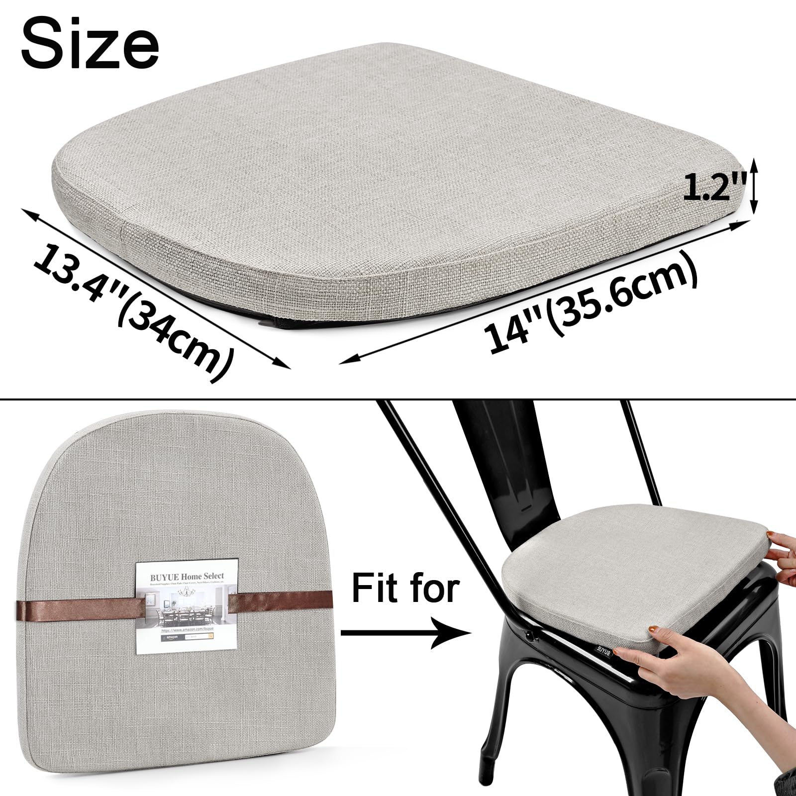 BUYUE Friendly Woven Fabric - Cojines magnéticos de 14 x 14 pulgadas para sillas de metal, juego de 4, almohadillas de asiento antideslizantes mejoradas para comedor, cocina, cafetería, sillas