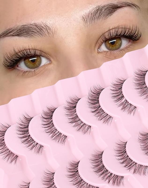 Cílios postiços Adious 13 mm com faixa transparente, estilo natural, pacote com 7 pares