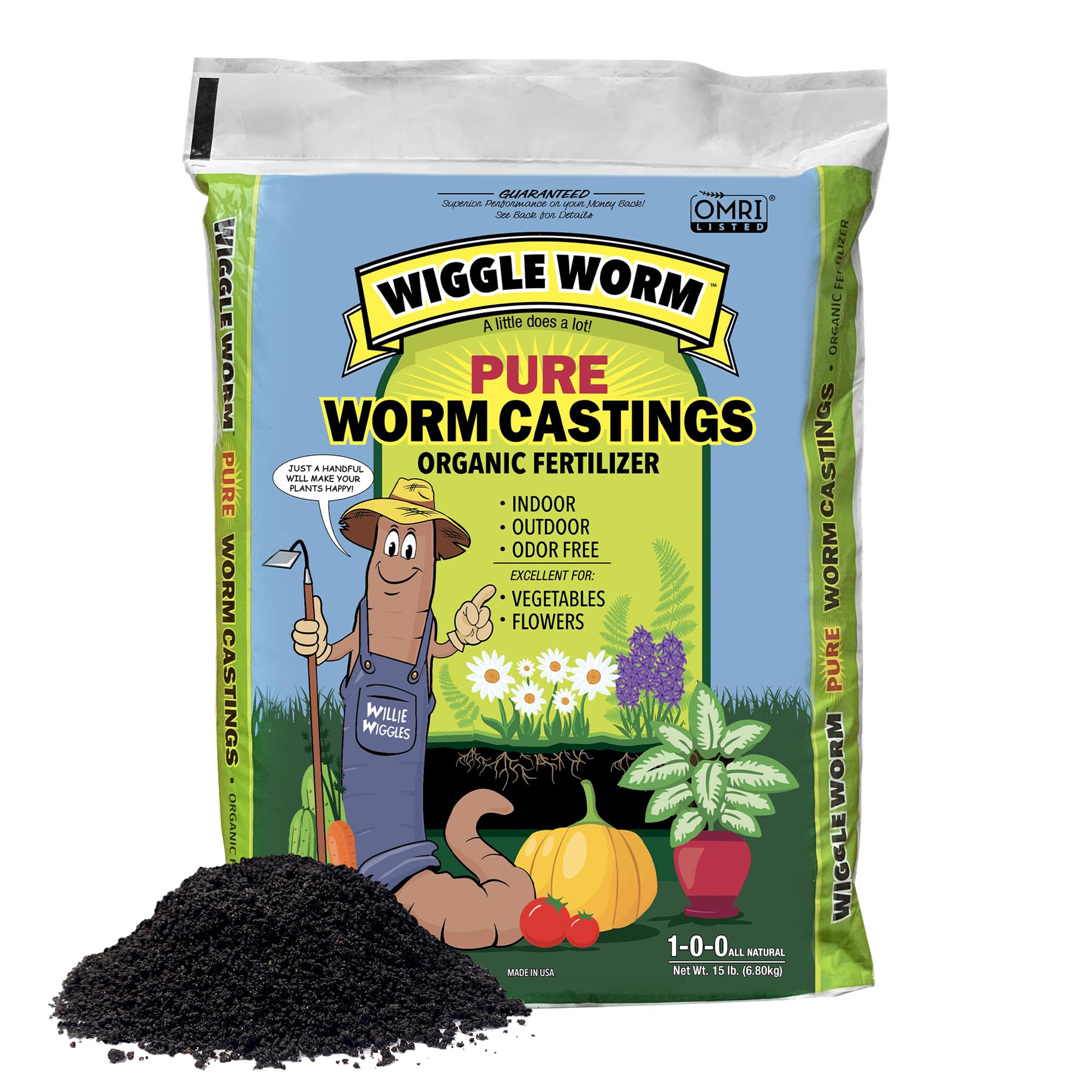 100% Pure Organic Mineral-Dense Worm Castings Fertilizer, 15lbs - Improves Soil Fertility and Aeration for Growing Better Houseplants, Vegetables, and More