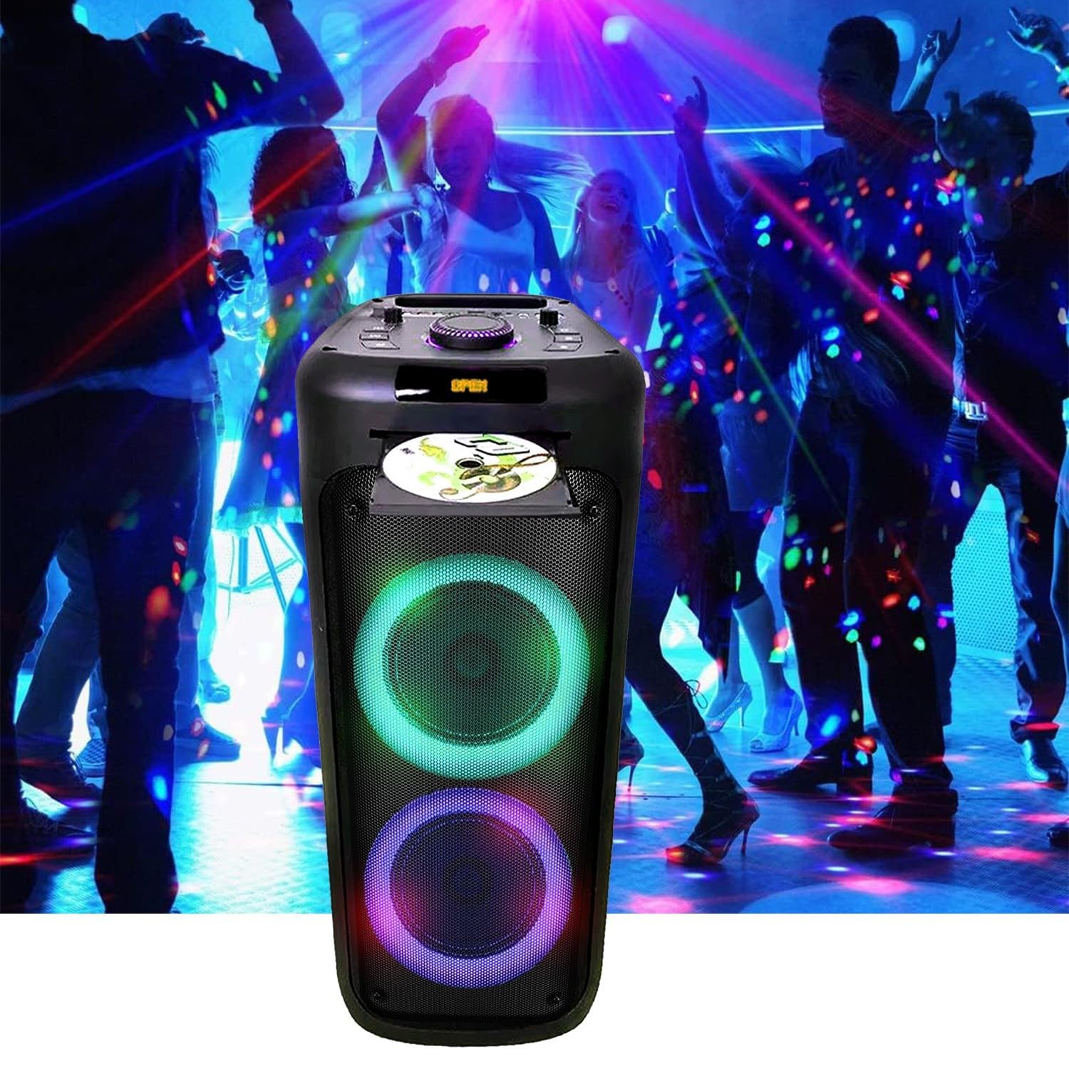 Enceinte Autonome Lumineuse Avec Lecteur CD Inovalley MS06 CD XXL Bluetooth 5.0 USB 1000W Karaoké, RADIO FM