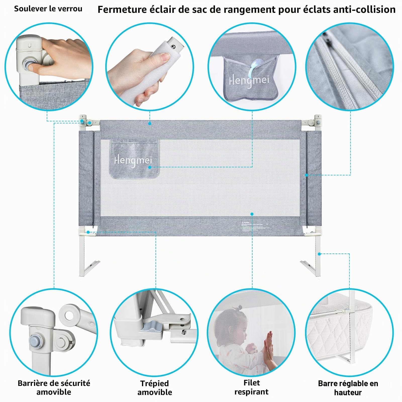 LZQ Barrière de Lit Enfants Bébés, Garde-Corps de sécurité avec Housse antidérapante, Protection Bord de Lit pour Sécurité des Enfants Bébés Portable Bedrail 180 x 70 x 25 cm (180 cm)