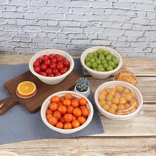Miniatura 10 de Cuencos de ensalada desechables de 25 onzas con tapas, cuencos de papel de fibra de caña de azúcar, recipientes de comida para llevar, contenedor de