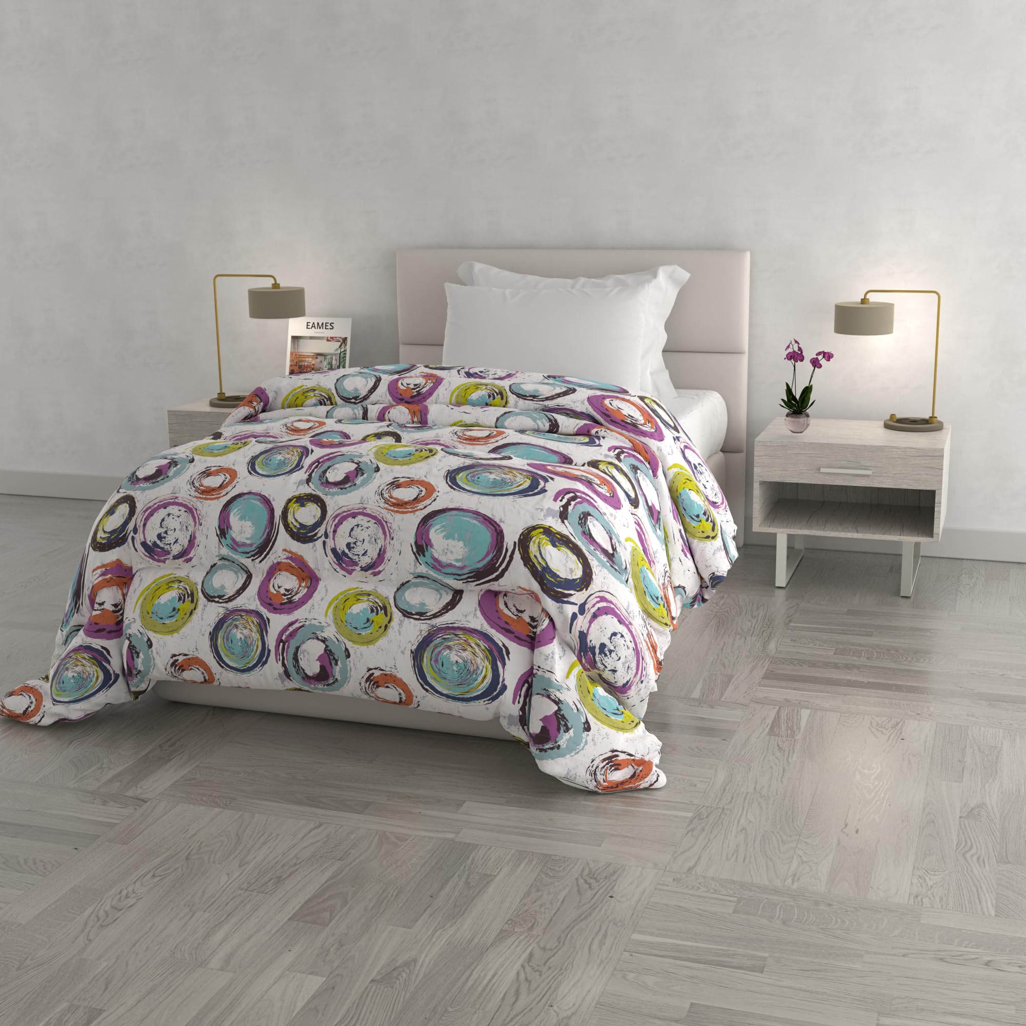 Fantasy Winter Quilt Made in Italy, Abstract Circles, Single 170 x 260 cm