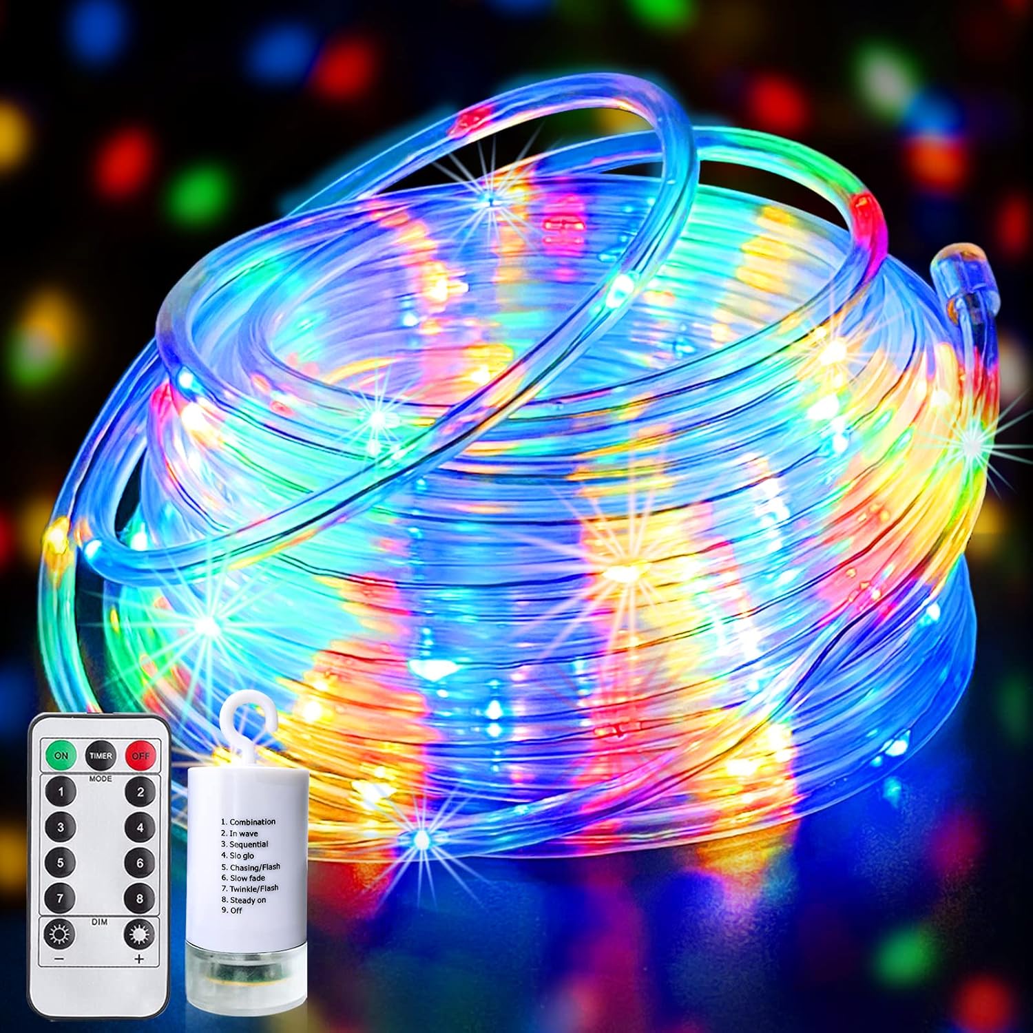 [ 8 Modes & Timer ] 40 Ft 120 LED Christmas Rope Lights Outdoor, Battery Operated