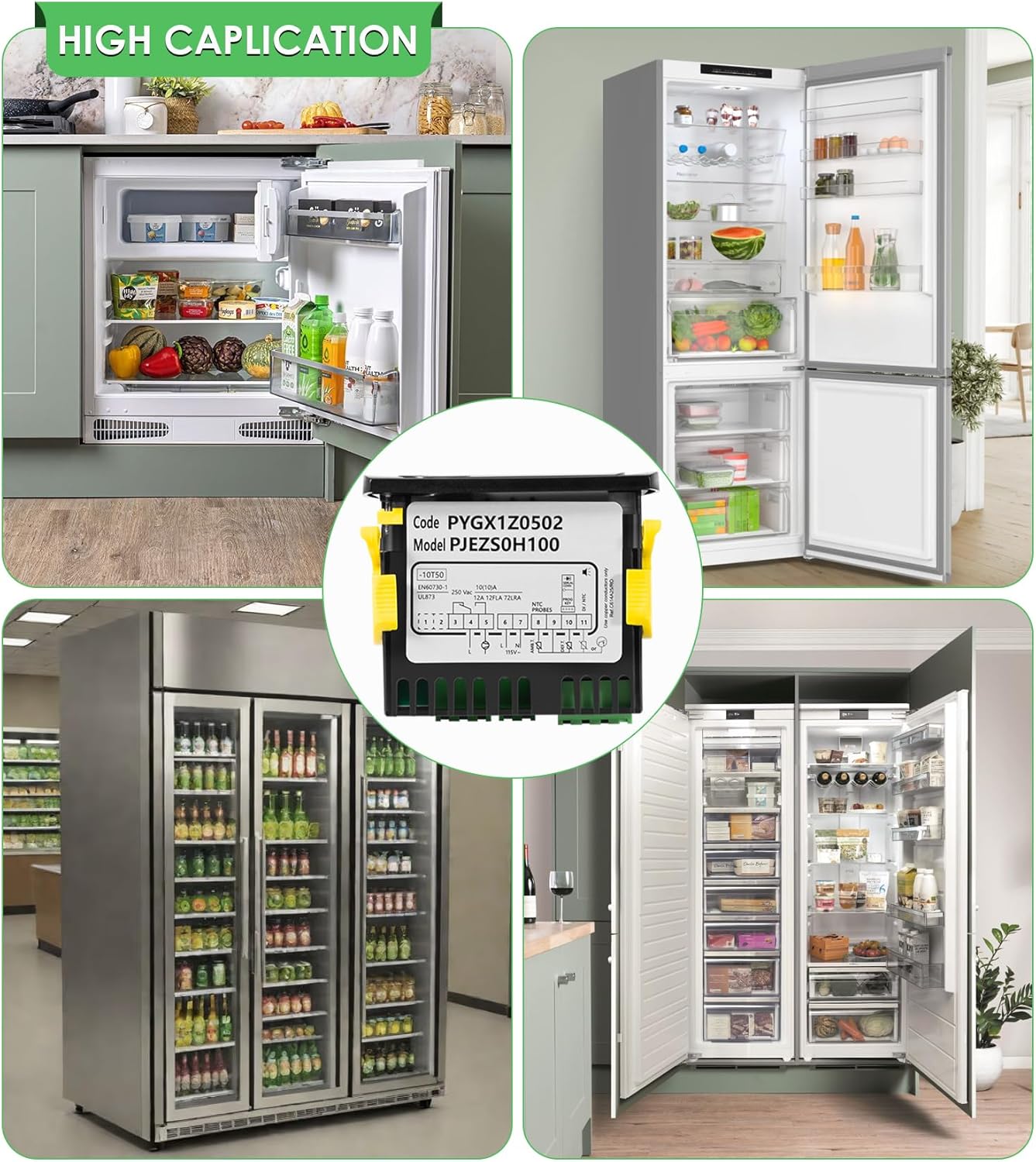 PJEZS0H100 Temperature Controller Fit for Carel and All Refrigerator Types, 115V Digital Thermostat Controller with 2 NTC Temperature Sensor Probes