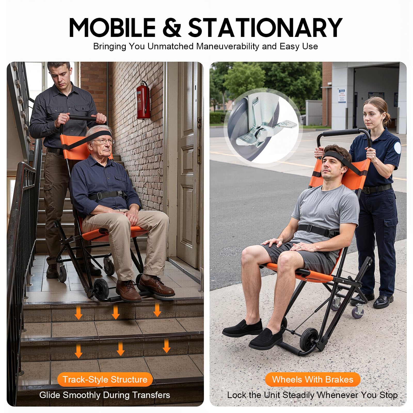 Silla de escalera de transporte manual, silla de escalera portátil naranja