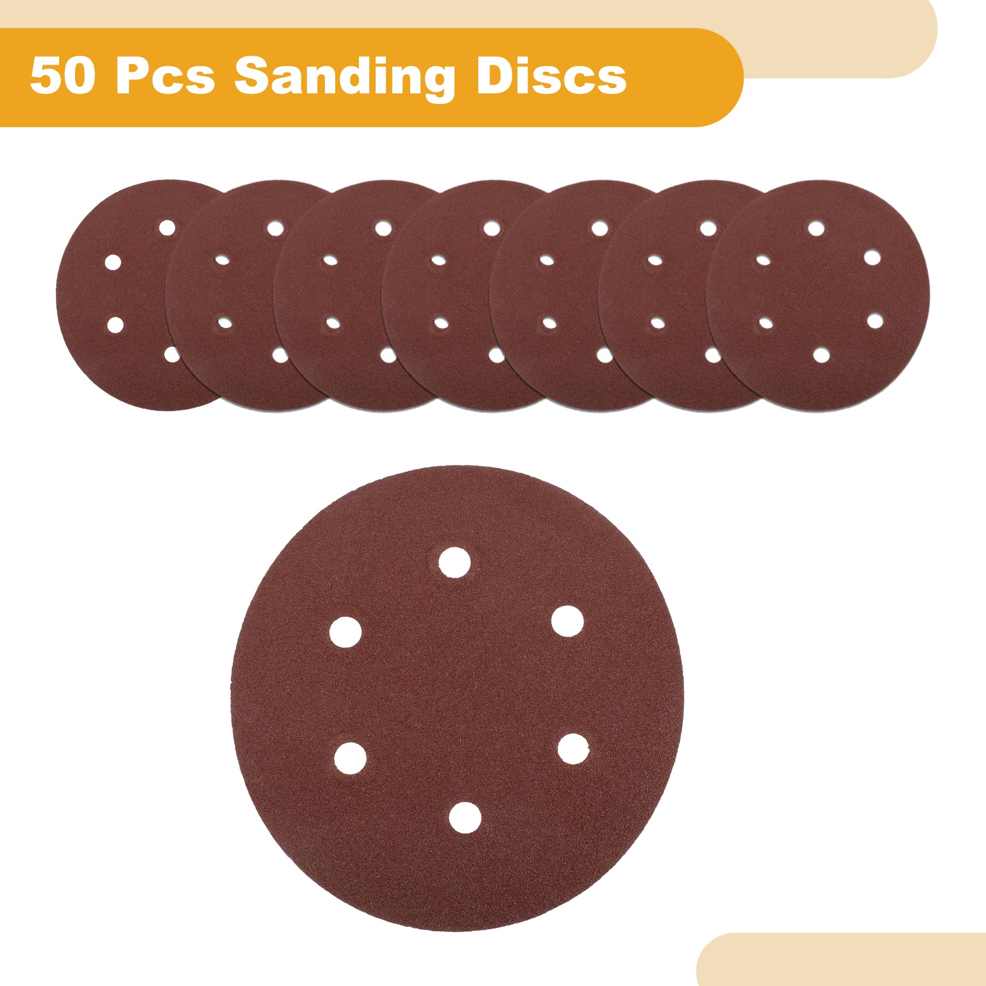 Partuto 50 Pcs 6inch 6 Hole 80 Grit Universal Sanding Discs - Round Hook and Loop Sandpaper - White Paper Red - Image 4