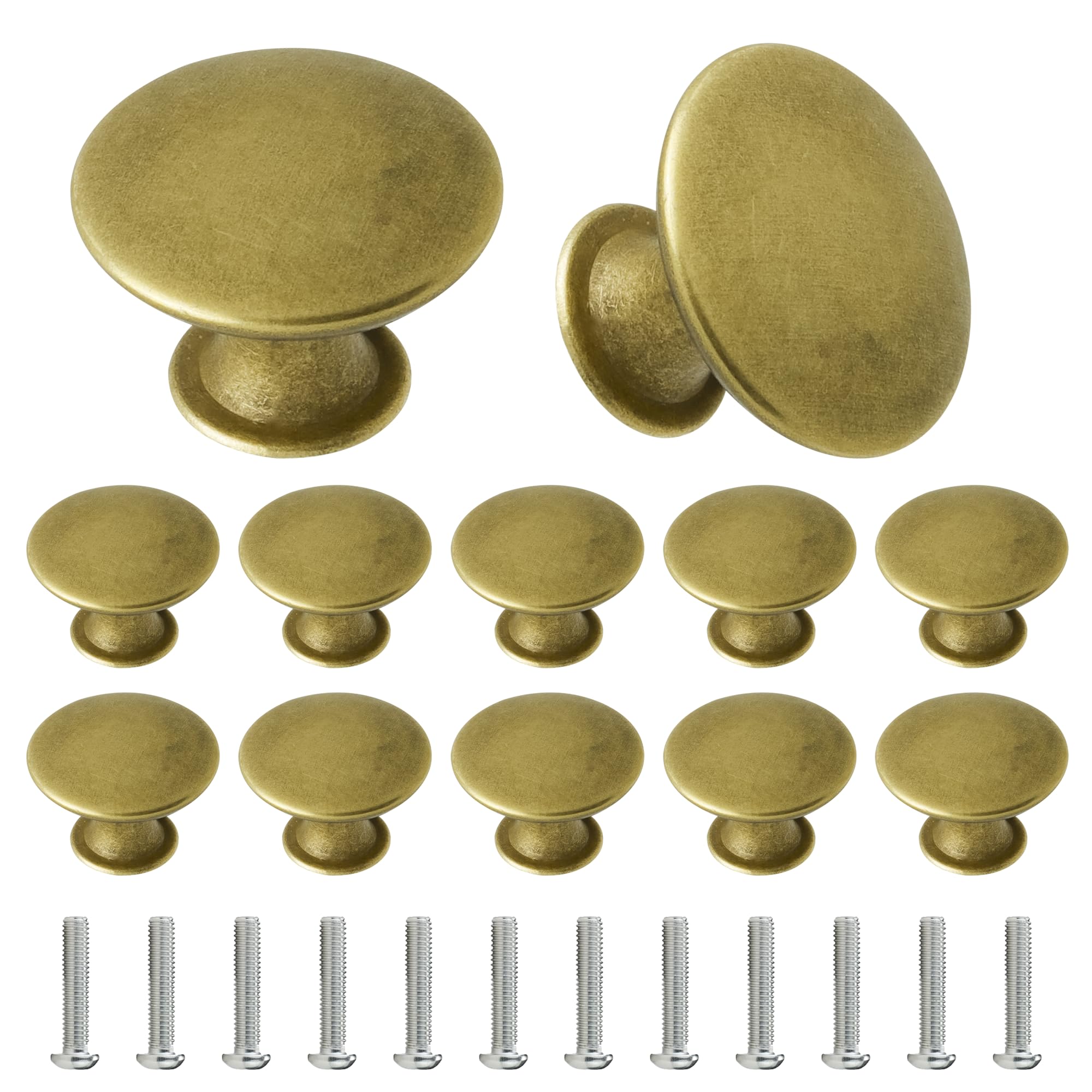 YSDMY 12 Pcs Antique Bronzy Cabinet Knobs with 25mm Screws,Vintage Cabinet Handles Cupboard Handles 30mm Retro Bronze Drawer Pull Knobs, Pull Handle for Cupboard Wardrobe Furniture Hardware (Brass) — image 1