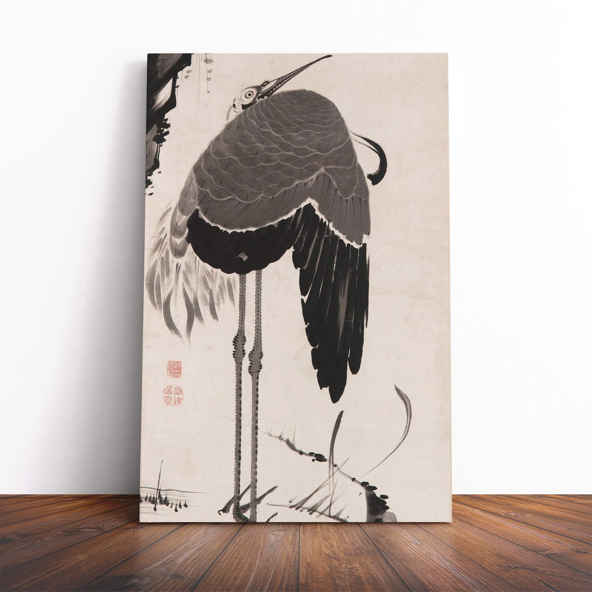 Ito Jakuchu Cranes Oriental Canvas Print | Gallery Wrapped 30mm Frame Wall Art | 24x16 inches | Ready to Hang | Modern Picture | Living Room Bedroom Lounge Office