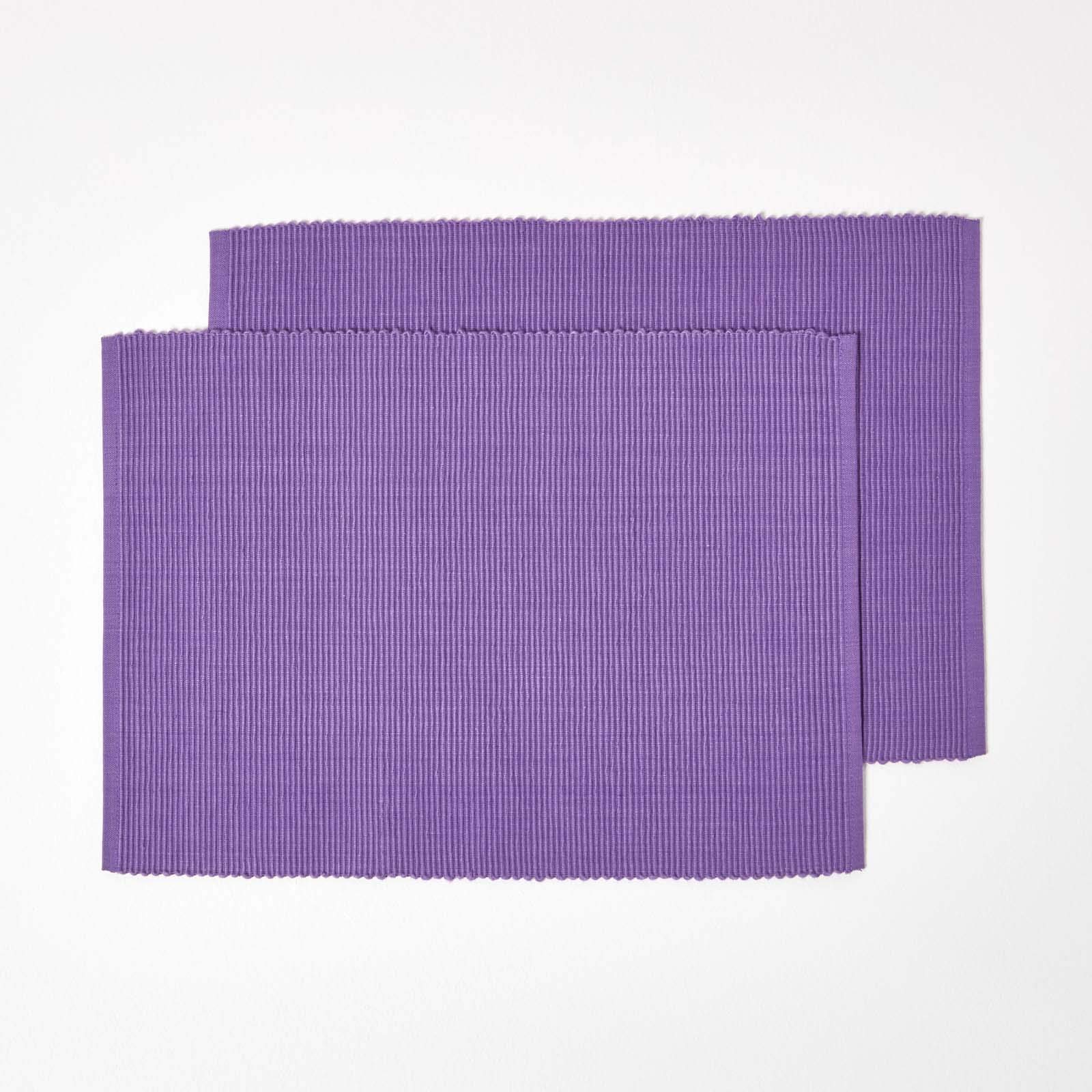 Homescapes Purple Premium Place Mats For Table, Set Of 2, Non-Slip Table Mats, 100% Cotton, Washable Ribbed Placemats For Kitchen & Dining - 50Cm X 33Cm