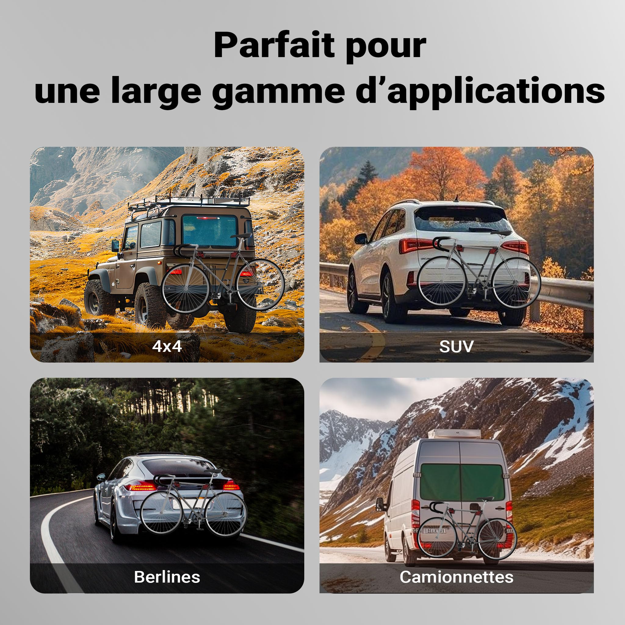 Wiltec Porte vélos d’attelage – capacité 3 vélos, 45 kg – en Acier Q235 – pour Boule d’attelage – vélos Tout Terrain, VTT, VAE, vélos électriques – avec Sangles en Nylon