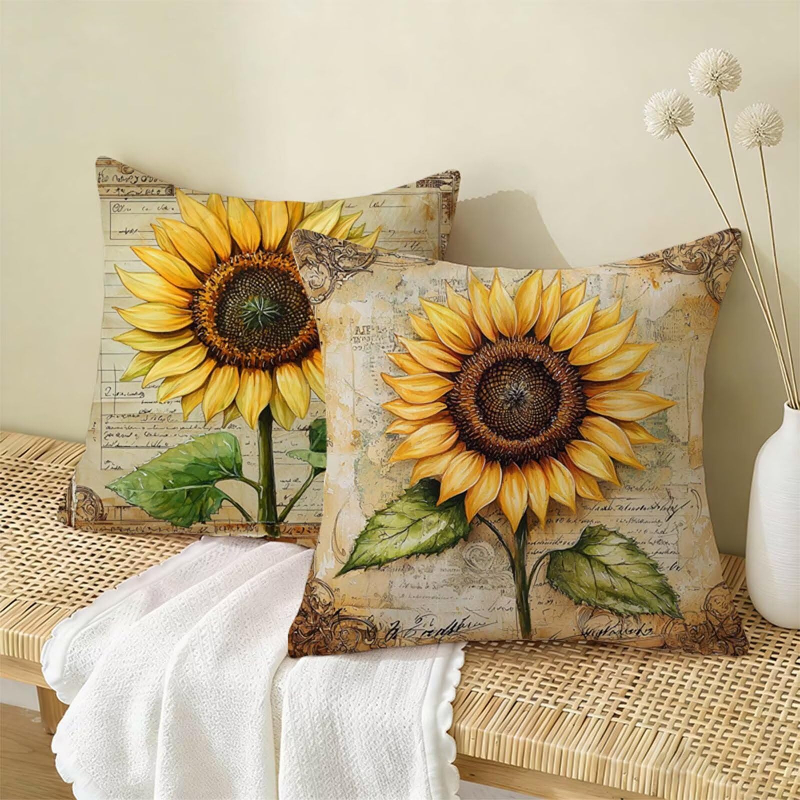 Fundas Cojines 80 x 80 CM Amarillo Juego de 2, Impermeable Exterior Funda Cojin Lino, Cómodo Transpirables, Antimanchas y Durable Funda de Cojines Girasol, para Salón, Dormitorio Decoración Hogar X-8