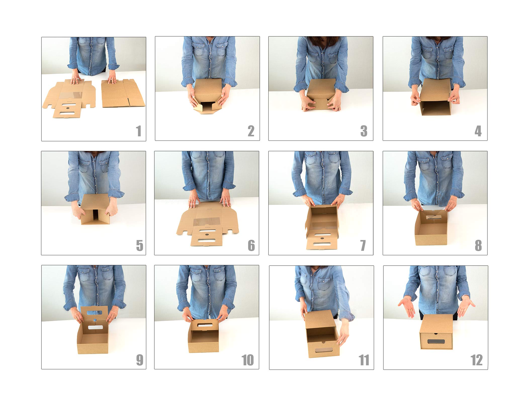 BigDean 30er Boxen-Set mit Sichtfenster + Schublade - Pappkarton aus Kraftpapier - Schuhbox Spielzeug-Box Aufbewahrung für Zubehör & Accessoires