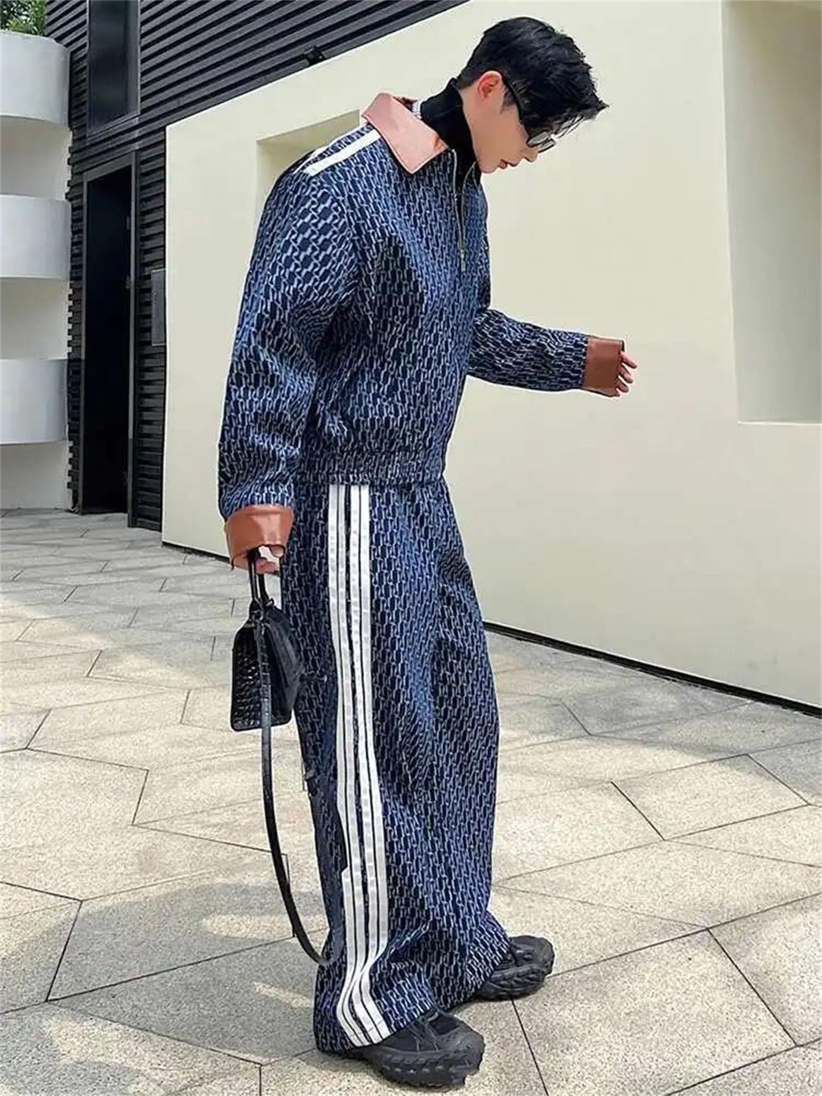 Conjunto de chaqueta vaquera estampada y jeans rectos para hombre, atuendo casual para primavera y otoño, estilo callejero