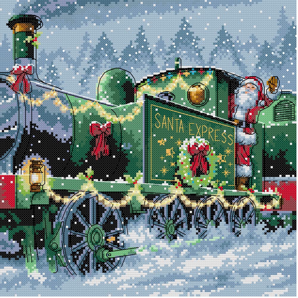 Awesocrafts Train Cross Stitch Kits, Christmas Easy Patterns Cross Stitching Embroidery Kit Supplies, Counted (, Counted)