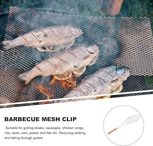 Miniatura 5 de UPKOCH 2 cestas antiadherentes para parrilla de pescado con mango de madera, clip de malla metálica para barbacoa al aire libre, campamento, picnic,