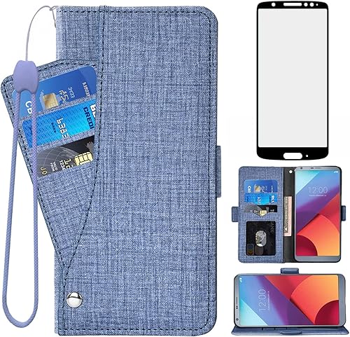 Asuwish Funda tipo cartera compatible con Moto G6, protector de pantalla de vidrio templado y tarjetero de cuero para Motorola MotoG6 G 6 generación